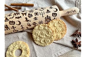 HALLOWEEN Embossing Rolling Pin. Laser Engraved Dough Roller with Moon, Owl, Spider, Ghost, Pumpkin, Witch
