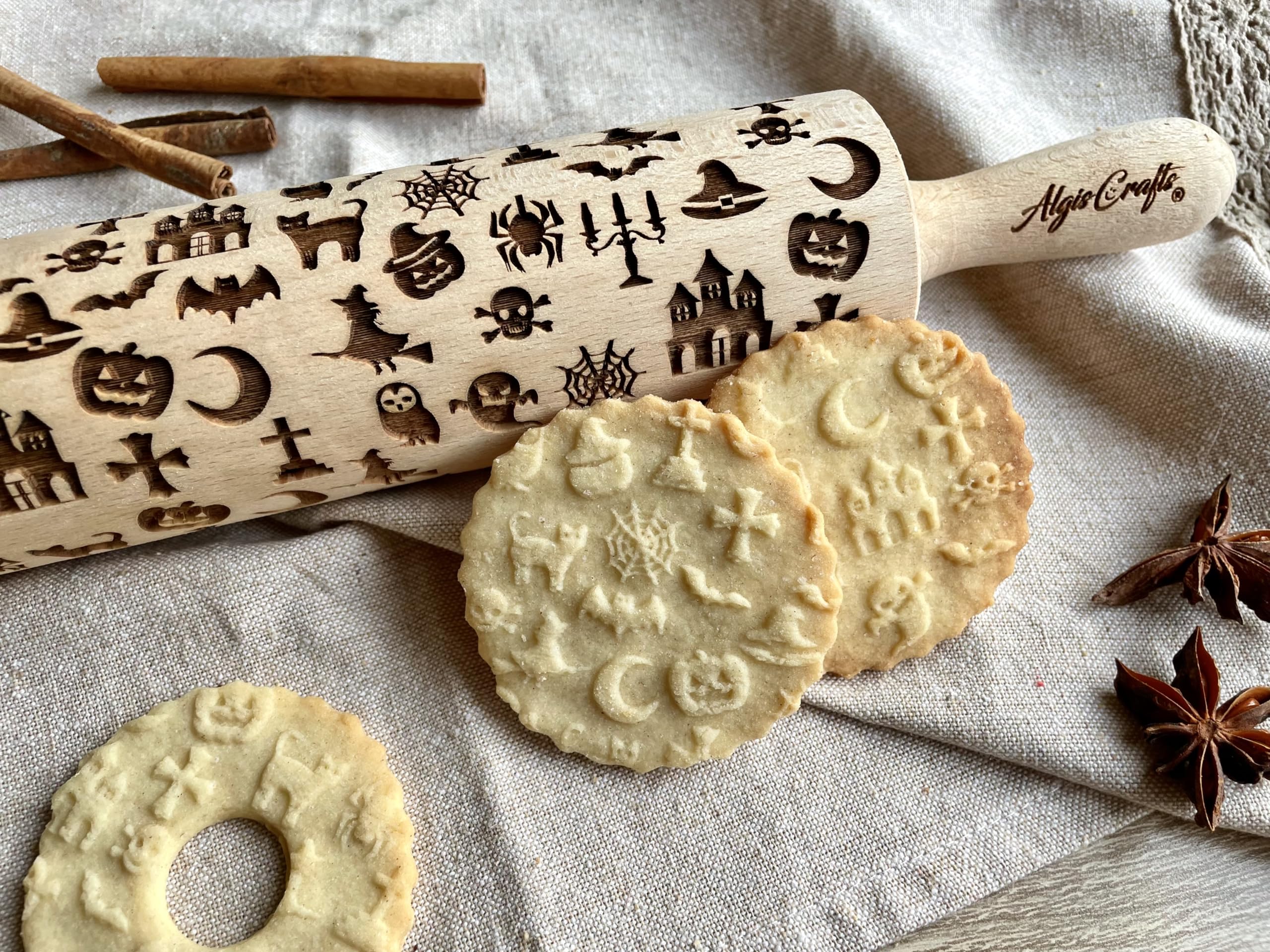 HALLOWEEN COMPANY Embossing Rolling Pin for Halloween cookies. Laser engraved rolling pin with Moon, Owl, Spider, Ghost - Image 4