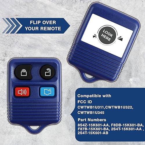 Miniatura 4 de 2 repuestos de apertura con control remoto KeylessOption, 4 botones, llavero remoto, Azul