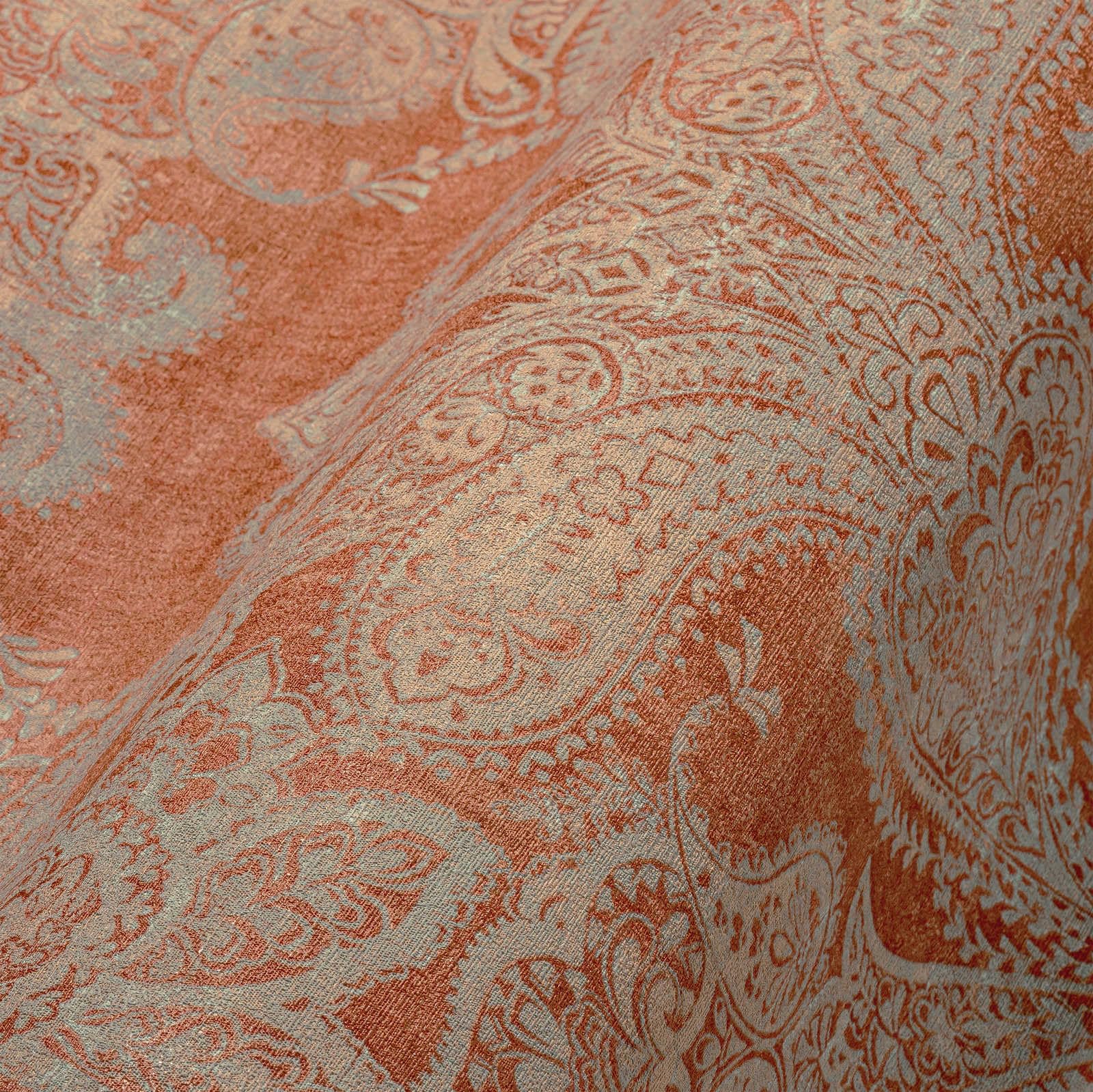 Livingwalls Travel Styles Non-Woven Wallpaper, Vintage Wallpaper in Orange and Turquoise, Oriental Wallpaper for Various Rooms, 10.05 m x 0.53 m