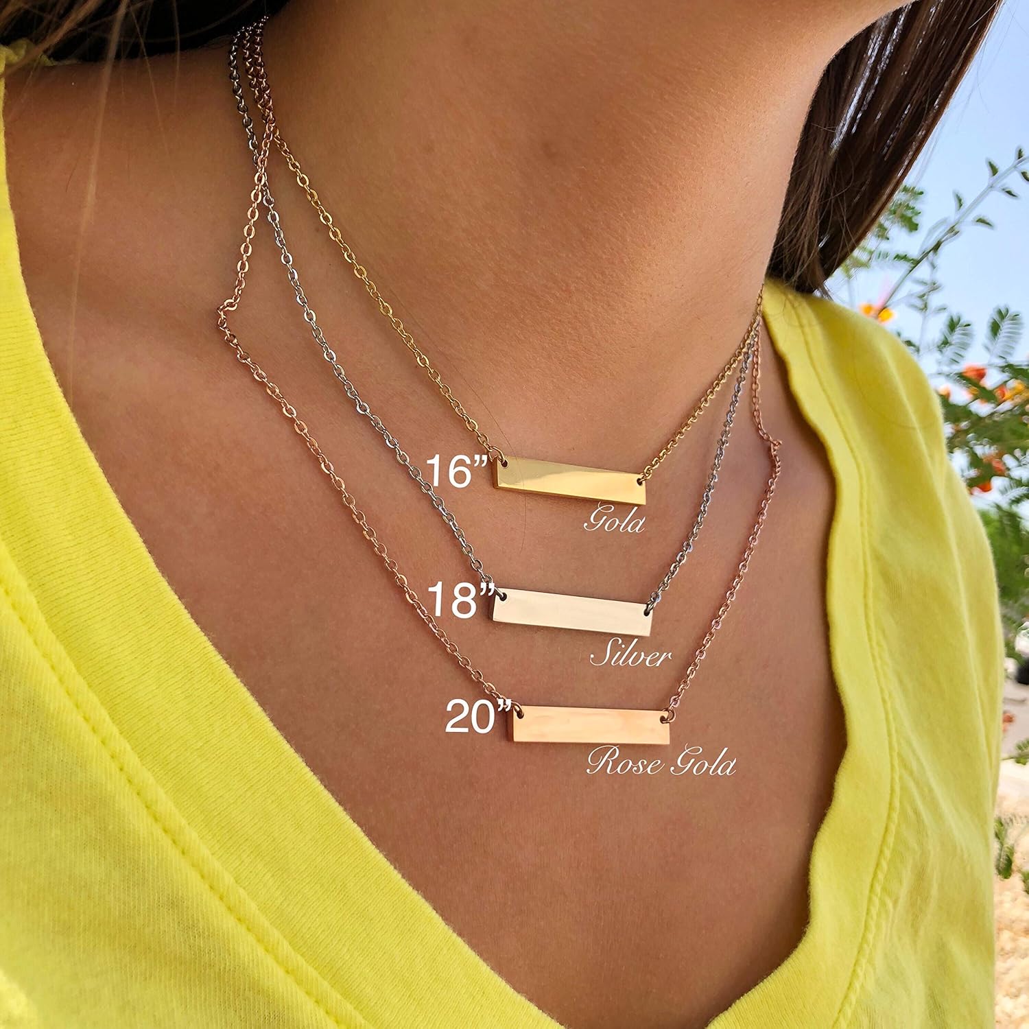Mama Bear Jewelry for Women Horizontal Bar Necklace Gift for Mom - Choose Silver, Rose Gold or Yellow Gold in 16, 18, or 20 inch