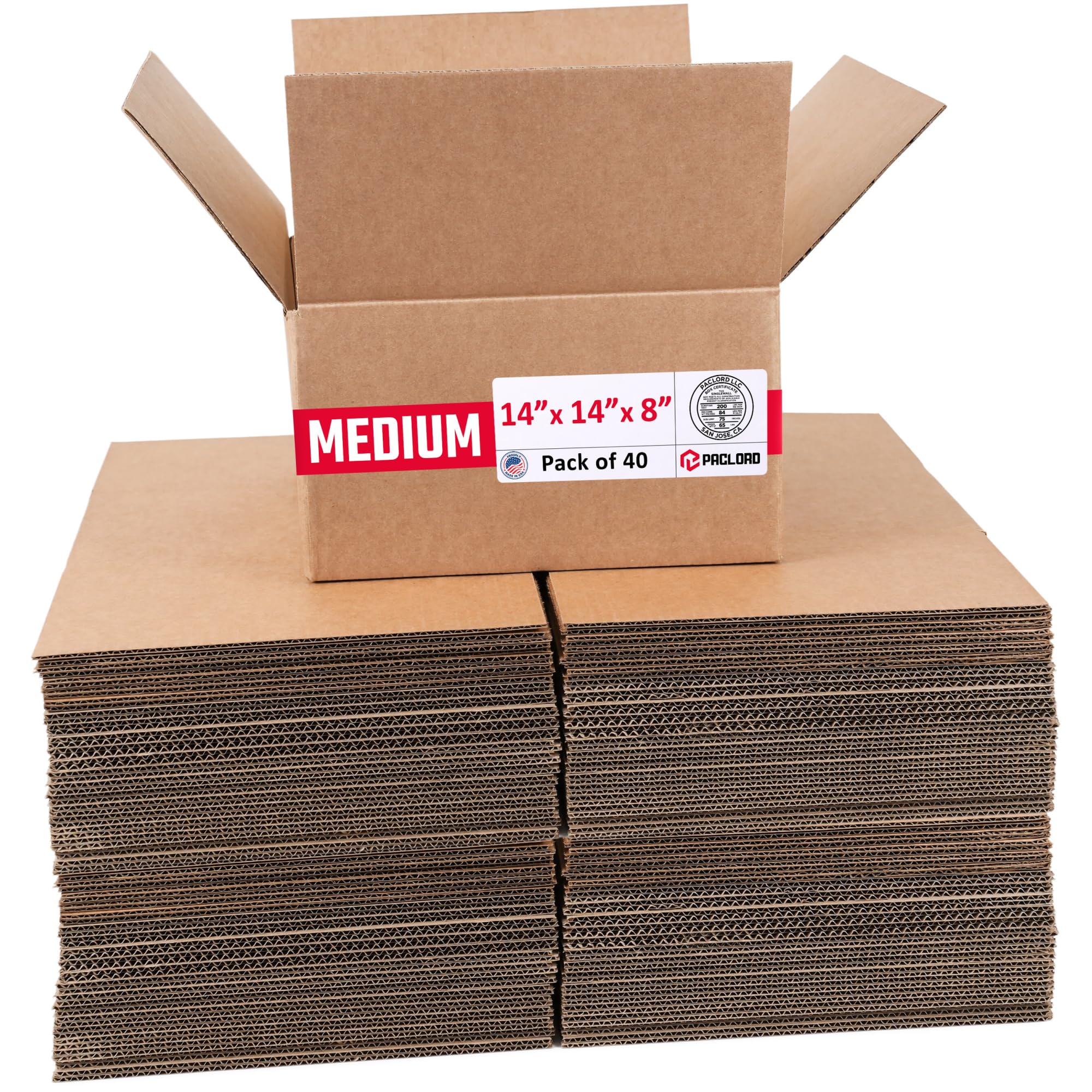 Medium Cardboard Boxes 14"L x 14"W x 8"H (Pack of 40) - USA-Made Packing Boxes for Moving, Shipping, or Storage - USPS, UPS, FedEx Approved - Professional Packing Supplies for Moving | USA-Made Packing Boxes for Moving, Shipping, or Storage - USPS, UPS, FedEx Approved - Professional Packing Supplies
