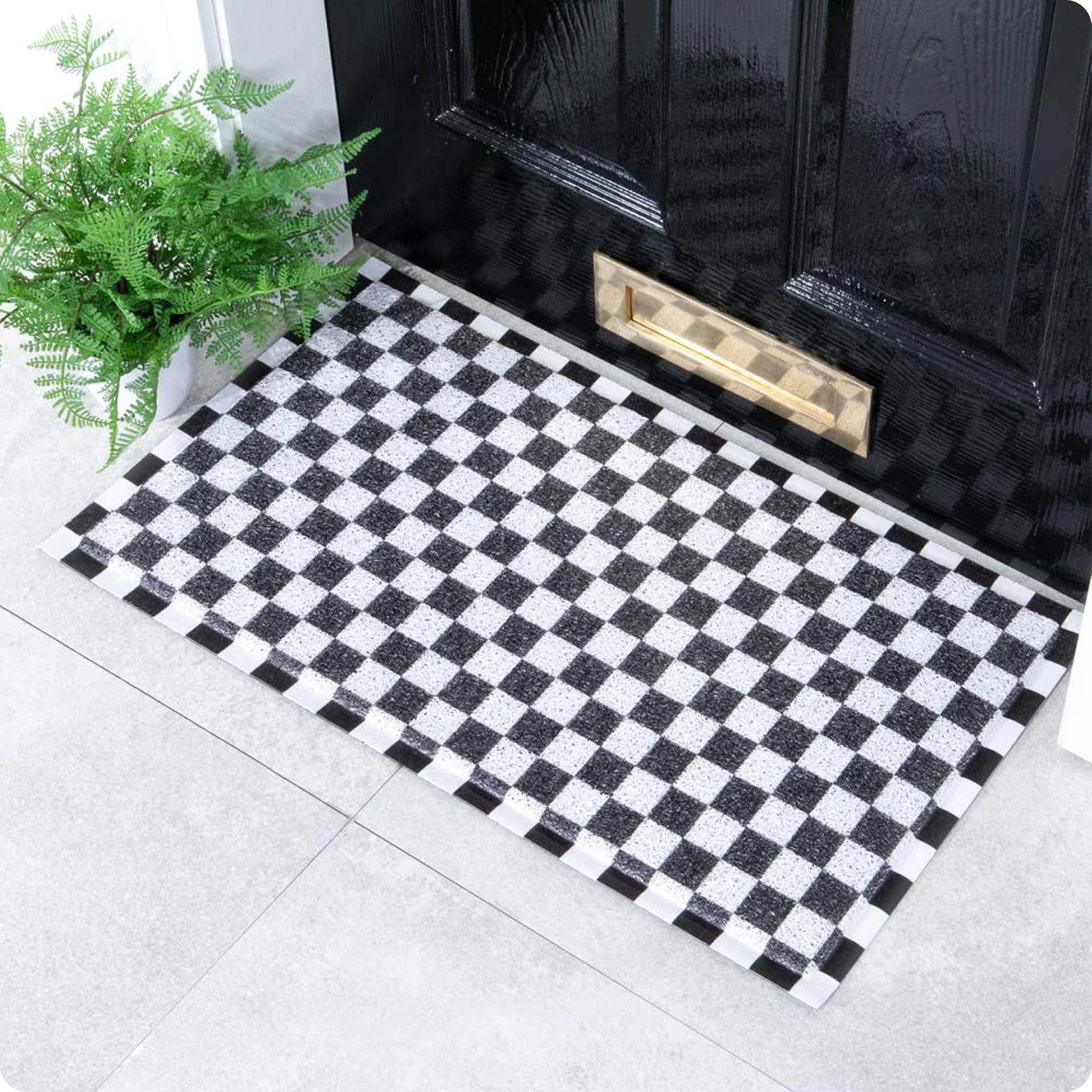 Artsy Mats Black Check Pattern Indoor & Outdoor Doormat - Incredibly & Weatherproof Doormats - Washable Non Slip Mat, (70x40cm)
