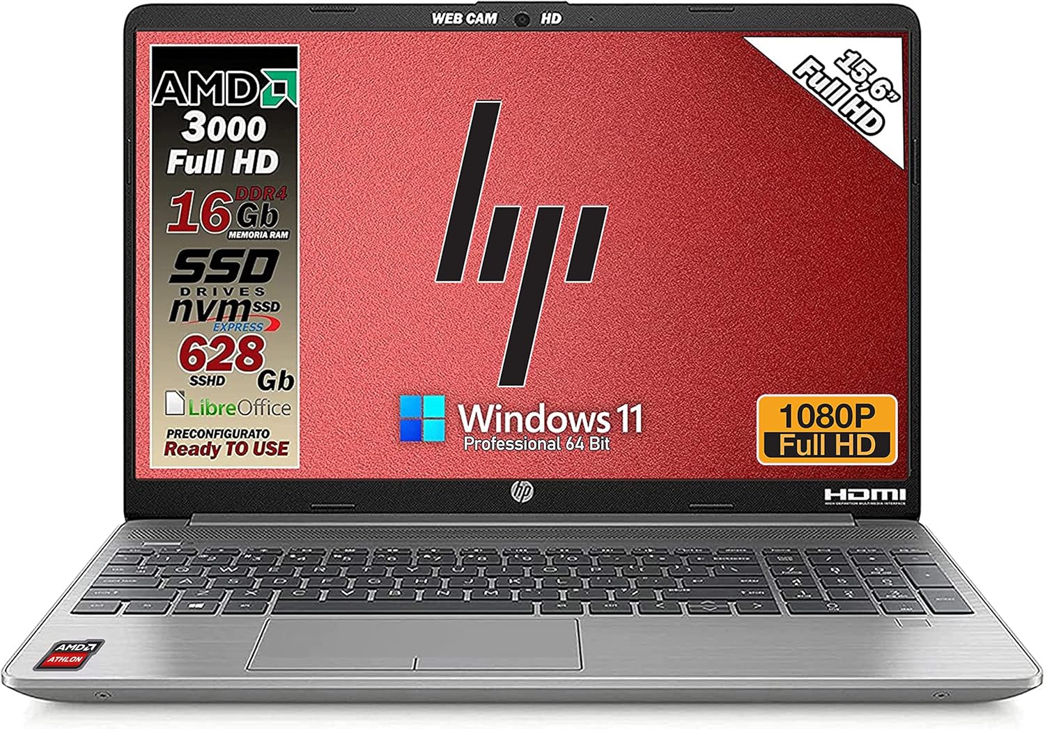 HP 255 G8 notebook portatile, ram 16 gb ddr4, sshd da 628 gb display fullhd 15.6, amd 3020, Wi-fi, 3 usb, Win 11 pro, libre office, pronto alluso HP 255 G8 notebook portatile, ram 16 gb ddr4, sshd da 628 gb display fullhd 15.6, amd 3020, Wi-fi, 3 usb, Win 11 pro, libre office, pronto alluso