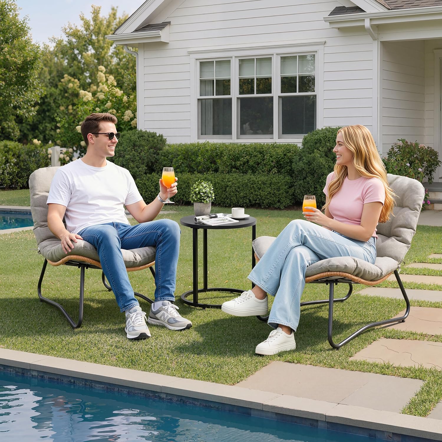 Crestlive Products Outdoor Loveseat 2PCS, 1 Seater Outdoor Couch with Soft Cushion, All-Weather Boho Rattan Patio Furniture for Balcony, Poolside, Backyard, Porch (Beige)