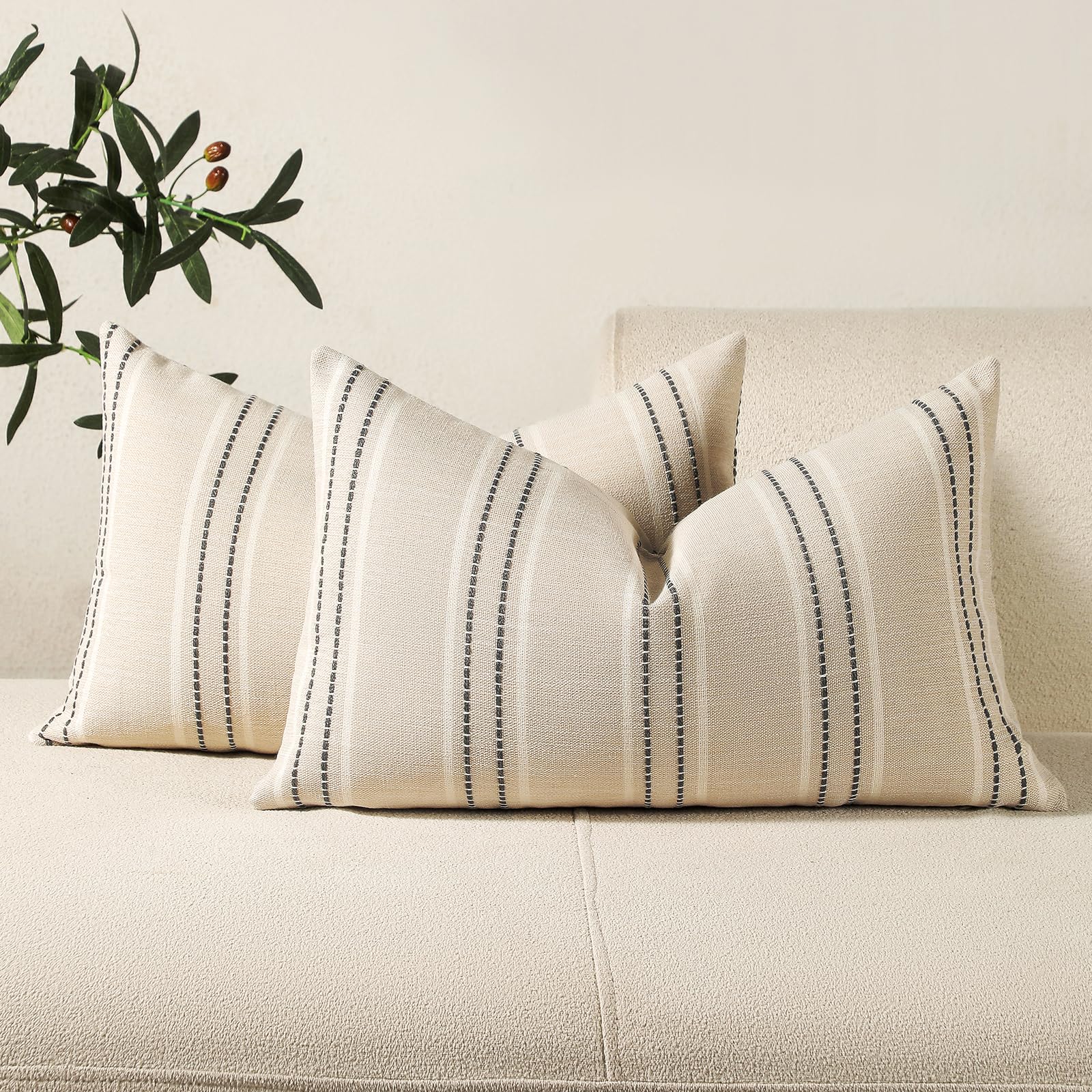 Hckot Decorative Lumbar Throw Pillow Covers 12x20 Striped Pillow Cover Grey