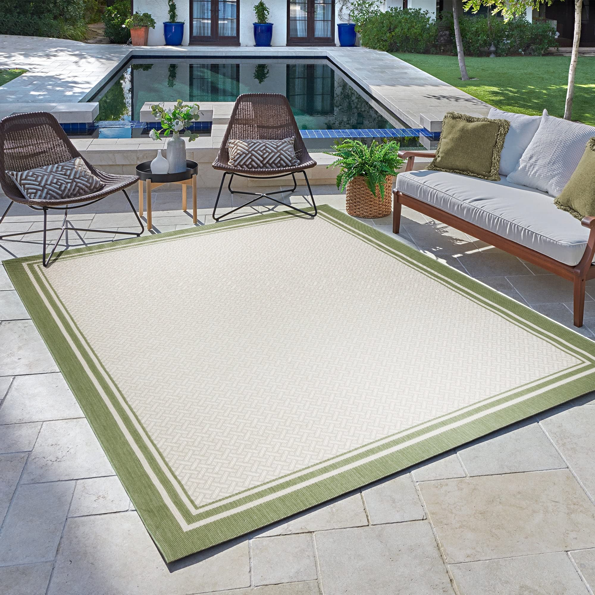 Paseo Soroa Sand and Havana 5 ft. x 7 ft. Border Indoor/Outdoor Area Rug