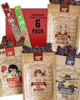 Righteous Felon Savory Beef Jerky Variety 6-Pack Sampler | Gluten-Free High-Protein Beef, Pork & Turkey Jerky Gift for Men