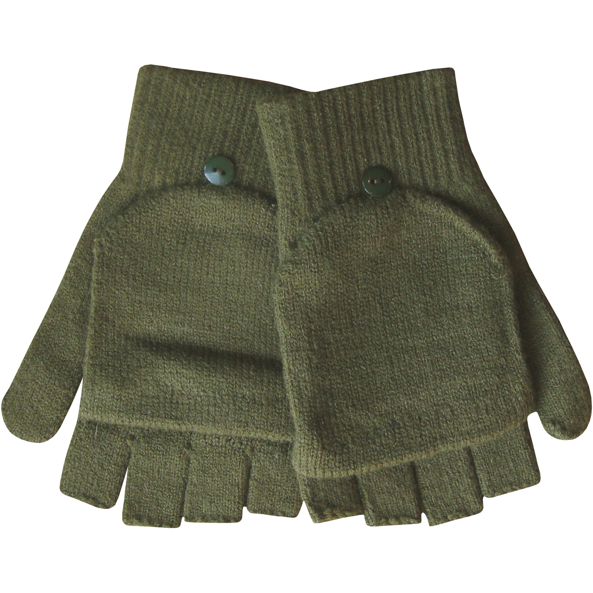TeddyT's Mens' Winter Thermal Knit Magic 2 in 1 Combo Fingerless Gloves & Mittens (Khaki Green)