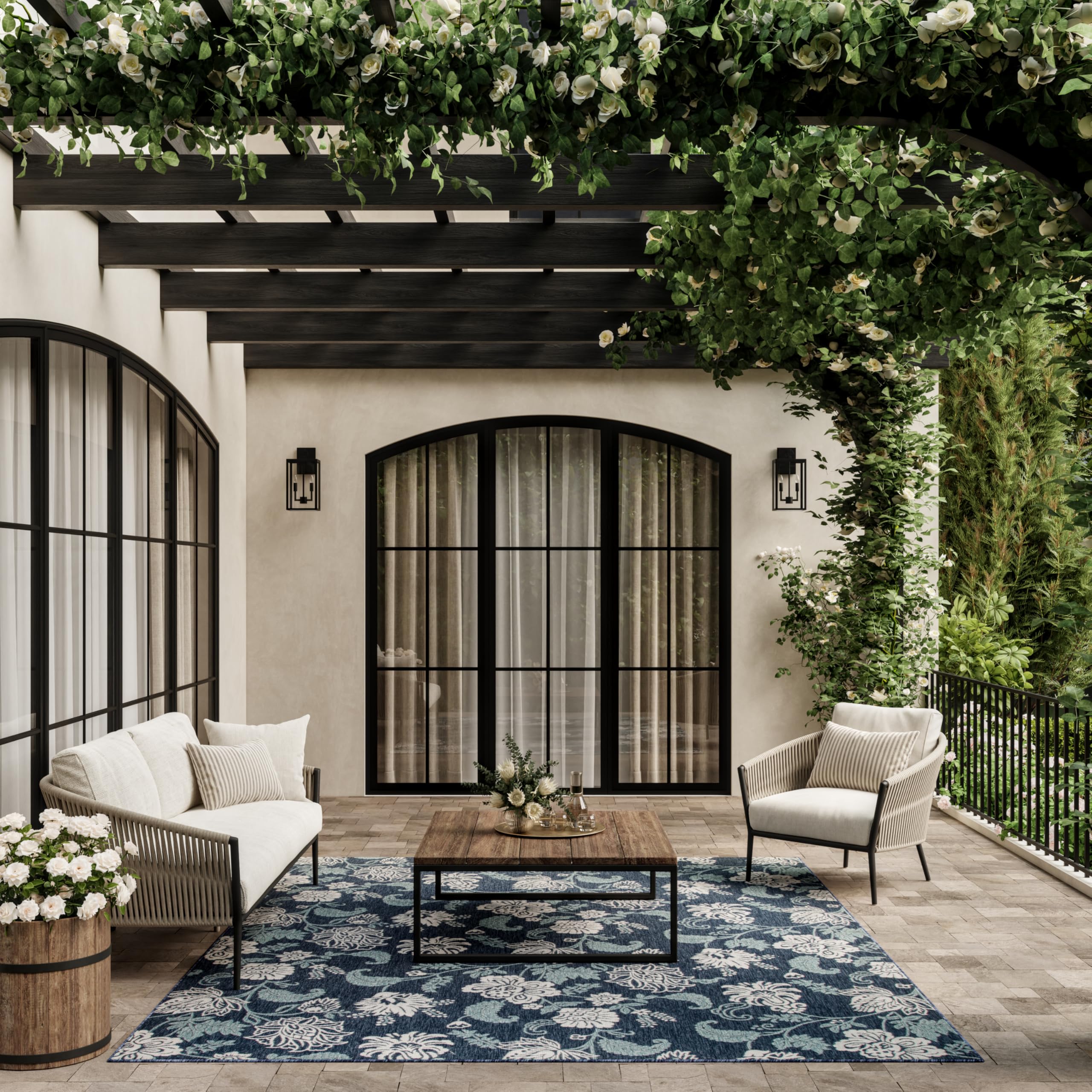 Nourison Home Garden Oasis Navy 6' x 9' Area Rug - Easy Clean, Non Shedding, Bed Room, Living Room, Dining Room, Kitchen (6' x 9')