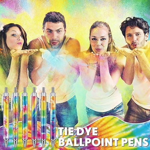 Miniatura 7 de Chuangdi 24 bolígrafos de tinta negra de teñido anudado, punta fina de 0.039 pulgadas, bolígrafos retráctiles reutilizables para oficina, escuela,