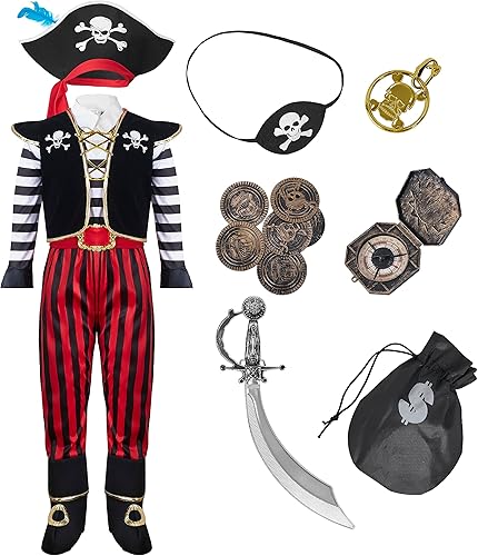 Spooktacular Creations Disfraz de capitán feroz pirata con accesorios para fiestas temáticas infantiles, Halloween