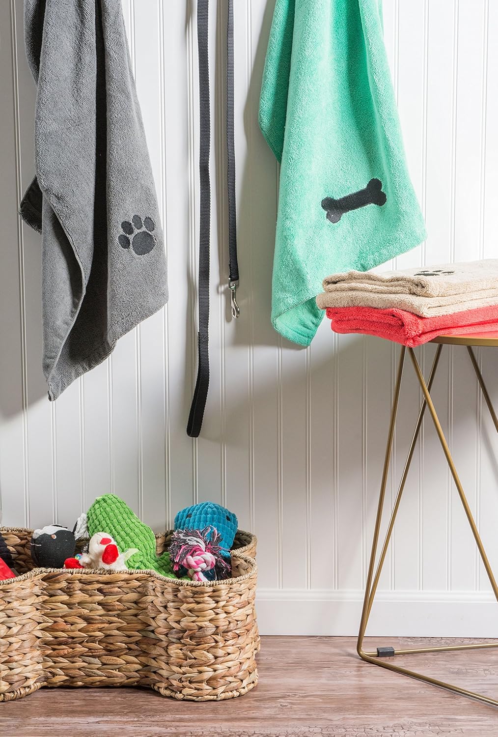 Bone Dry Pet Drying Collection Embroidered Terry Microfiber, Towel X-Large, 41x23.5", Aqua with Black Paw Print