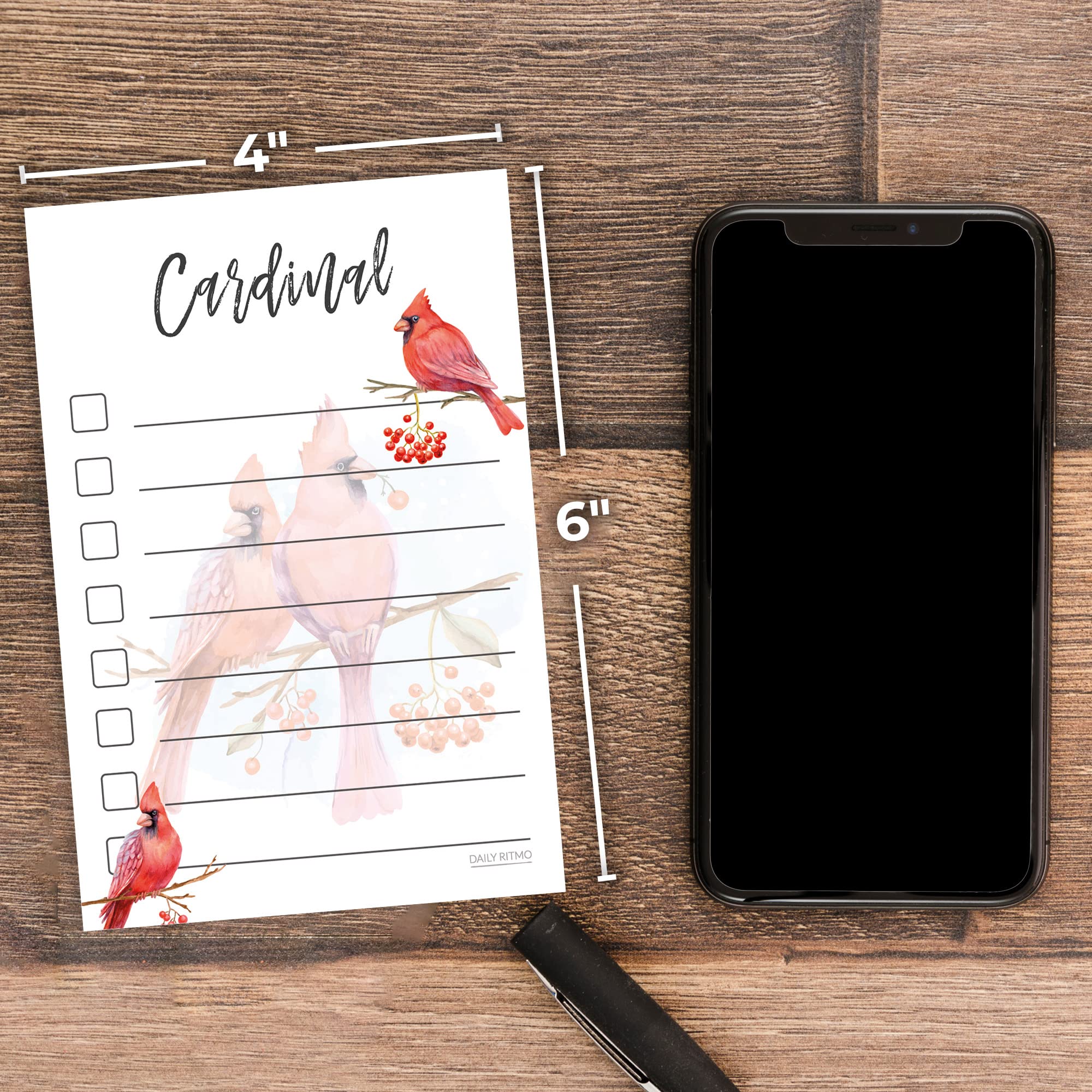 Red Cardinal Sticky Notes to Do List | Cardinal Themed Gift for Women | Bird Watcher Lover Birthday Cardinals Gifts | Notepad 4x6 50 Pages Made in USA