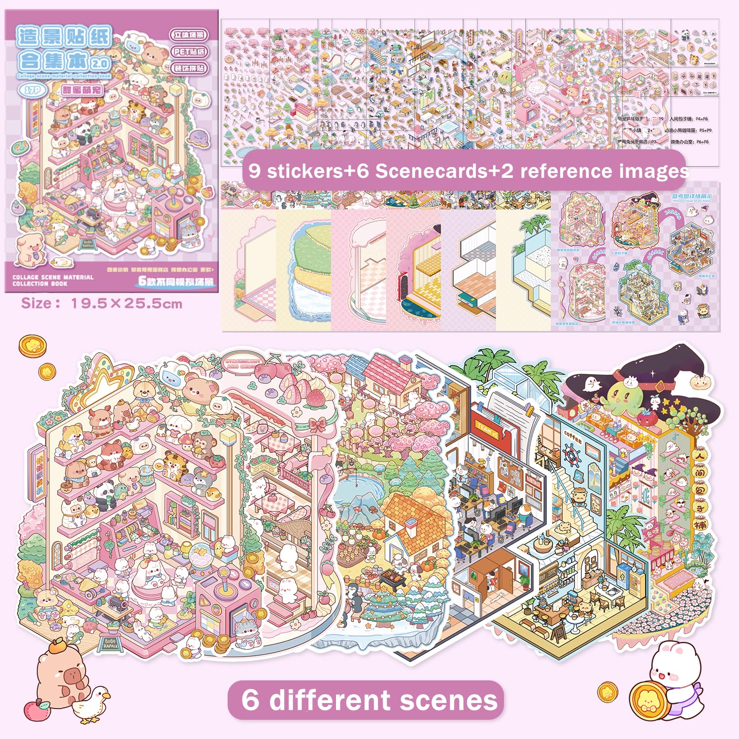 Wnqou 6 Sets DIY 3D House Stickers Collection Book, Large- Version 3D Scene, Miniature Simulated Cabin Scene Game - Image 2