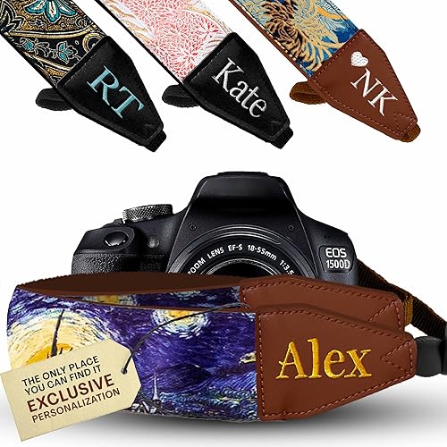 Art Tribute Camera Strap for All DSLR and Mirrorless Cameras. Add Your Name Or Initials Make It a Personalized Gift