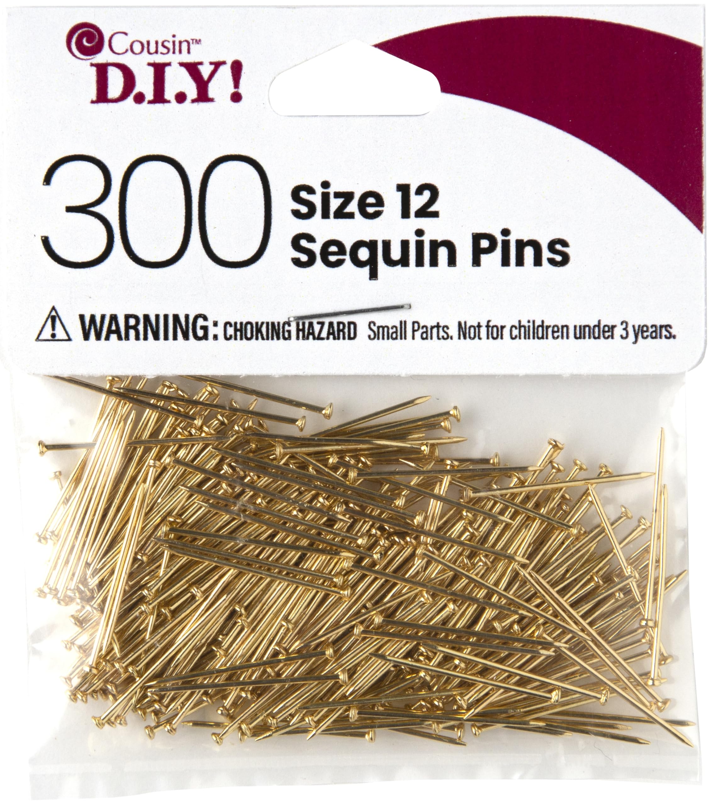 Cousin DIY Gold, Size 12, 300 Pieces Sequins Pins, Silver