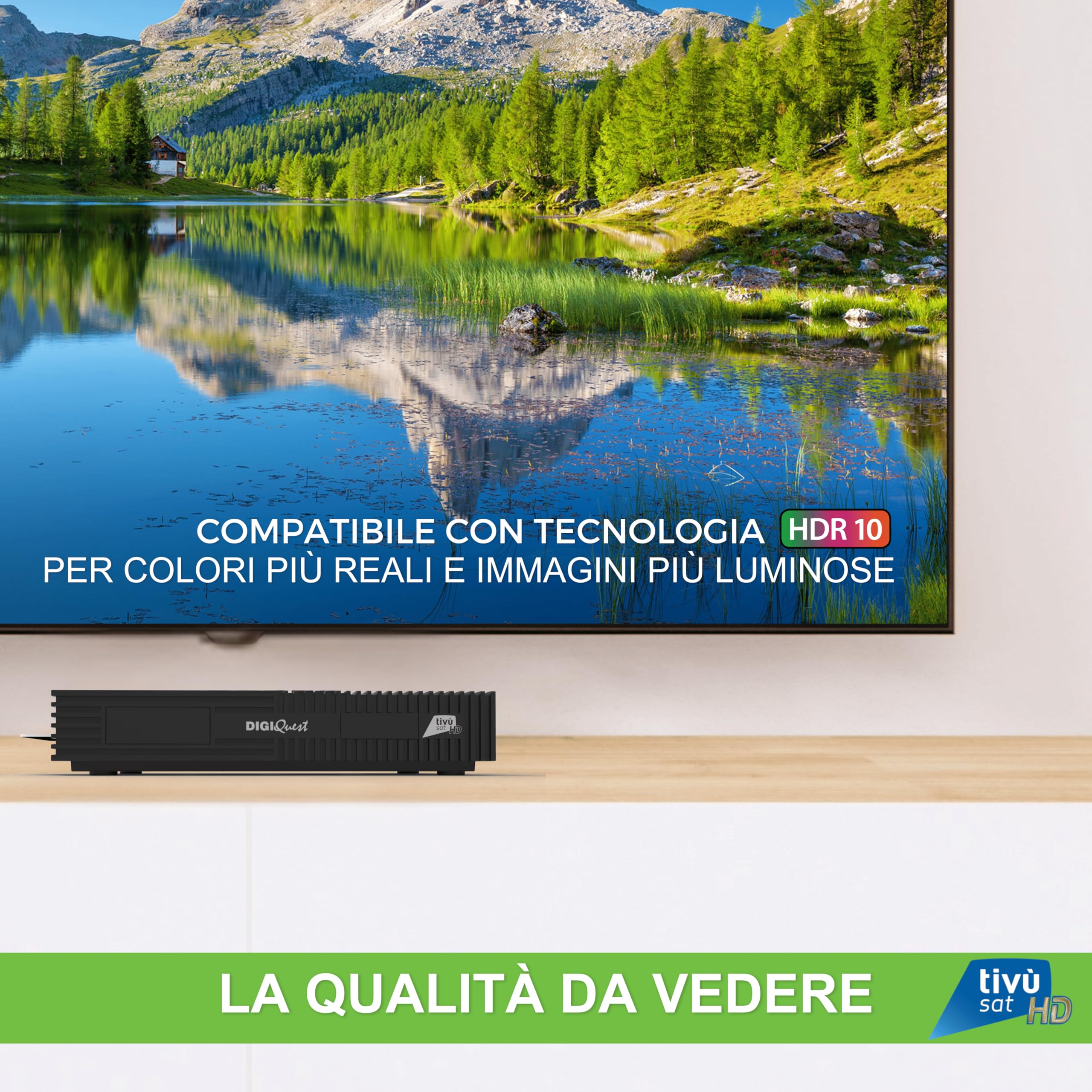 DIGIQUEST Decoder Tivùsat Ti9 con Smartcard Inclusa | Collega e guarda subito | Facile da installare | Telecomando 2in1 | Funzione di registrazione attivabile | DVB-S2 | HDR10/ HLG | Merlin
