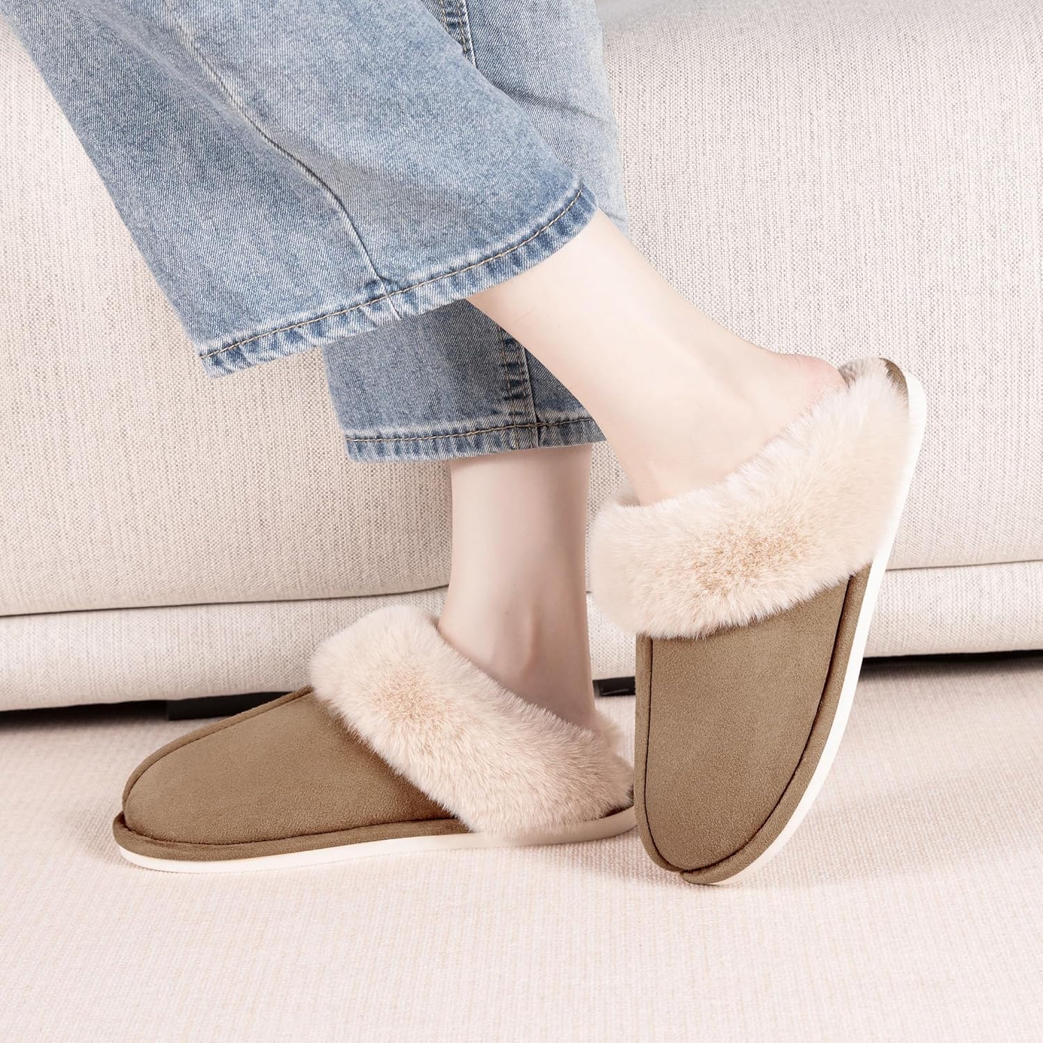 Metog Women's House Slippers Fluffy Soft Warm Slip On Bedroom Shoes Anti-Skid Cozy Plush for Indoor Outdoor - Image 2