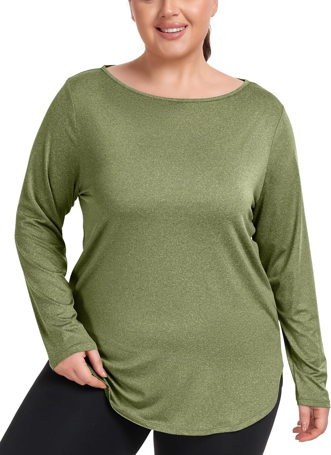 FOREYOND Plus Size Long Sleeve Workout Tops for Women Moisture Wicking Yoga Shirts Crewneck Athletic Tops