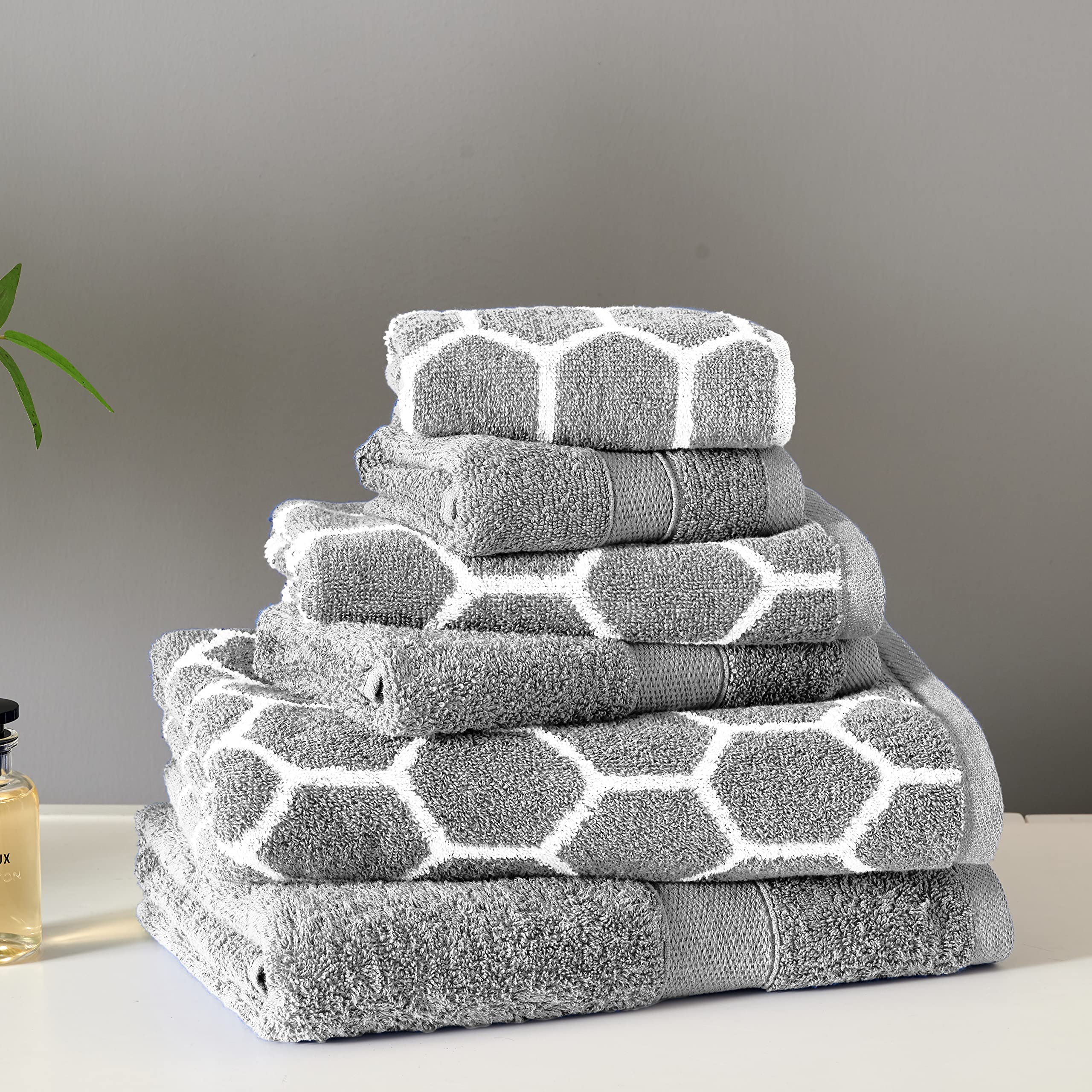 SL Spirit Linen Home EST. 1988 - 6pc Bath Towels Set, Super Soft & Zero Twist Cotton Bathroom Decor, Unique Honeycomb Design, Grey