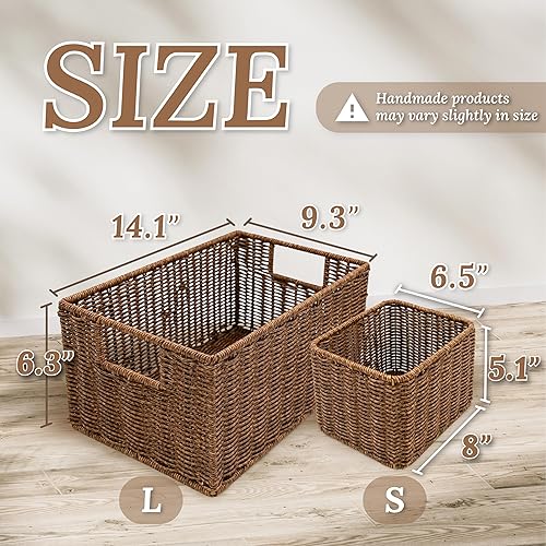 Miniatura 4 de WeeNest Cesta de mimbre con asa, Cestas de mimbre para organizar, Cestas de estante para organizar, Cesta tejida con asas, Organizador de cesta de