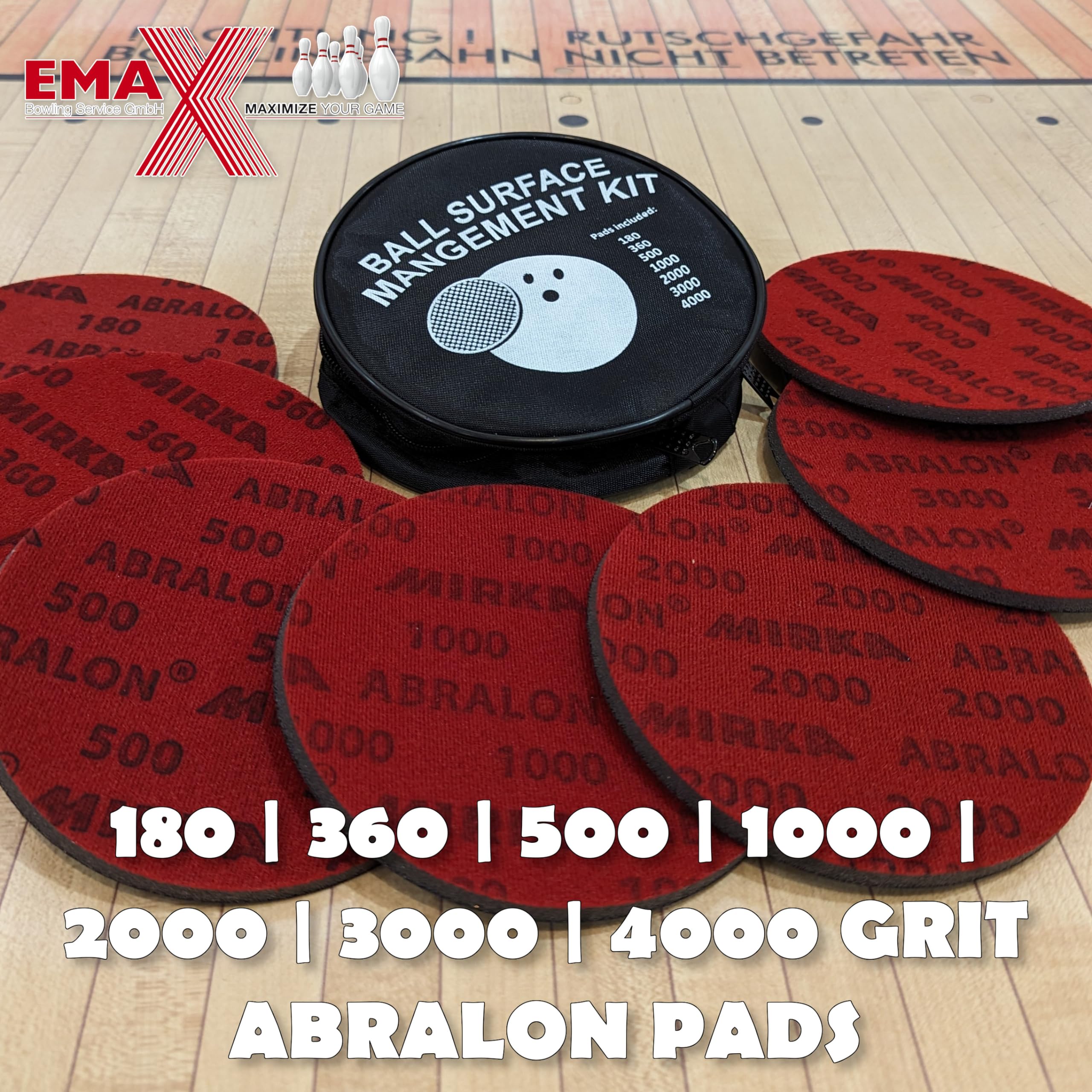 EMAX - Juego de lijadora para bowling Ball Surface Management Kit | Accesorios Abralon Pads con bolsa
