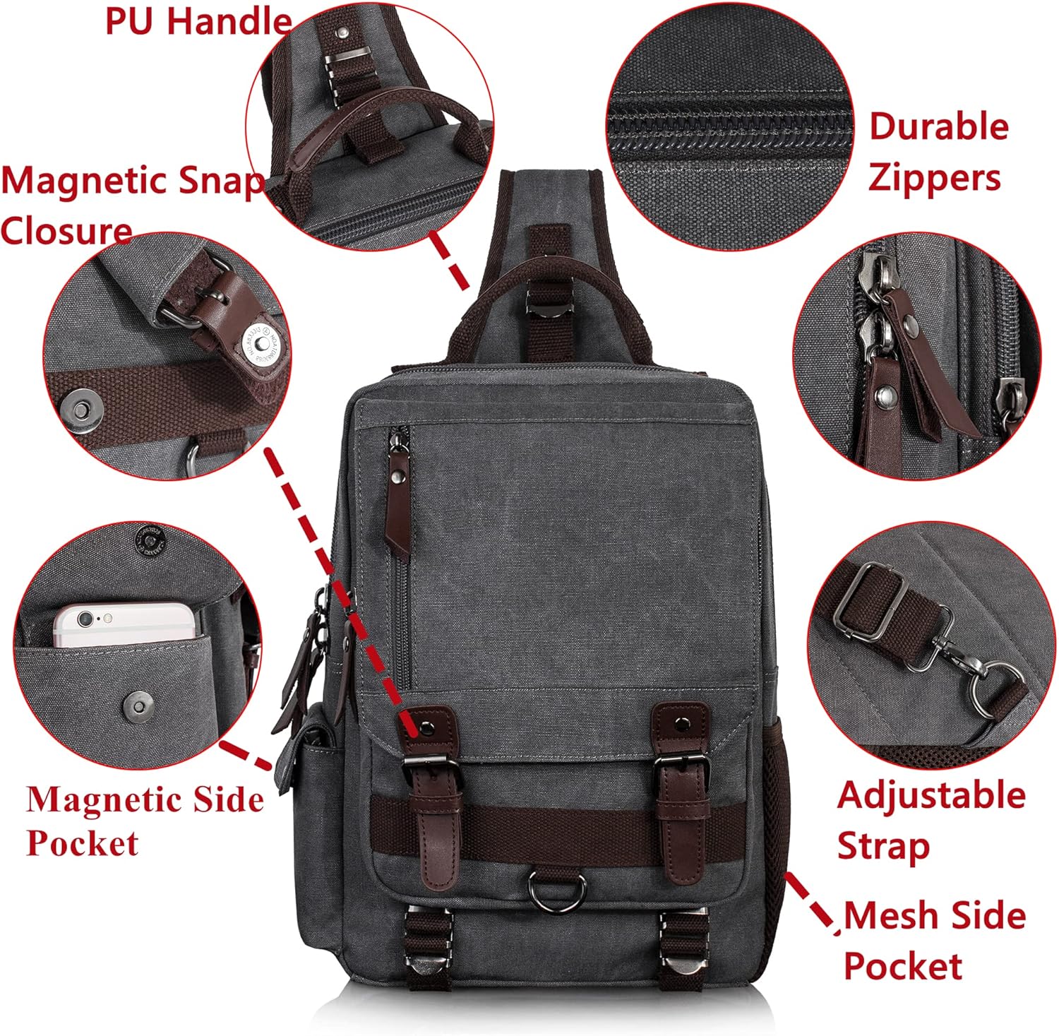 Canvas Messenger Bag Crossbody Shoulder Backpack Sling Bag Rucksack Daypack Casual Travel - Image 4