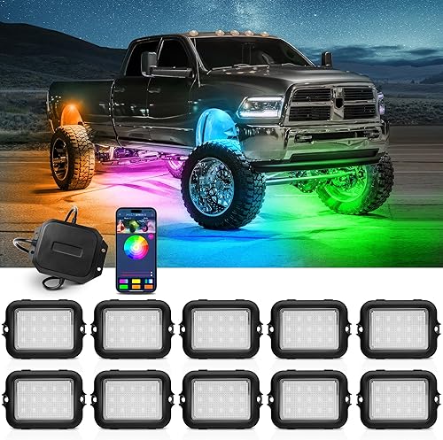 MICTUNING Y1 RGB+IC Dream Color - Kit de luces LED Rock - 10 cápsulas de luces subterráneas para camiones con efecto de persecución, luz exterior de