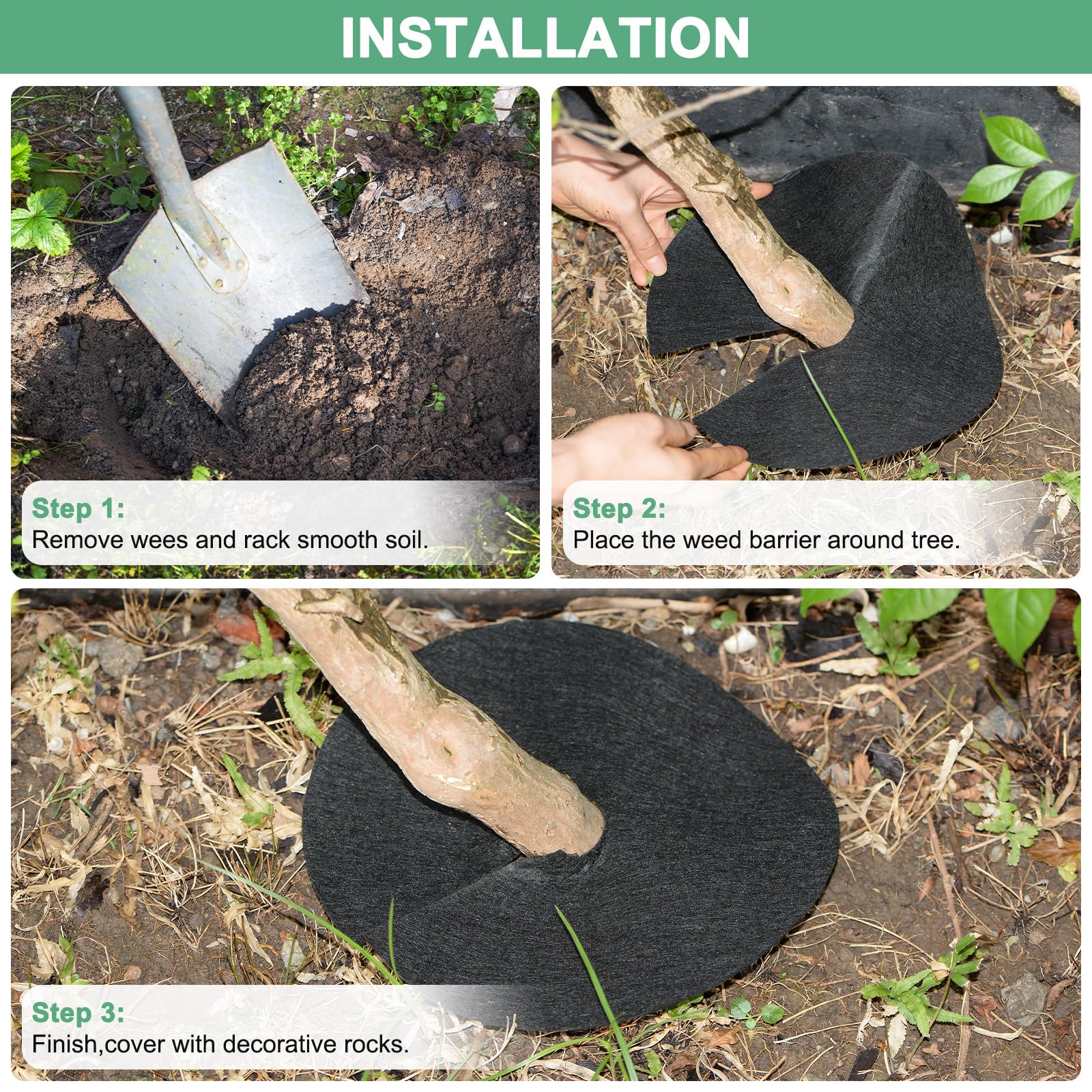 16 Pack Non-Woven Tree Rings - 32.2 Inch Weed Barrier Fabric Covers For Garden, Mulch Rings & Landscape (Black)