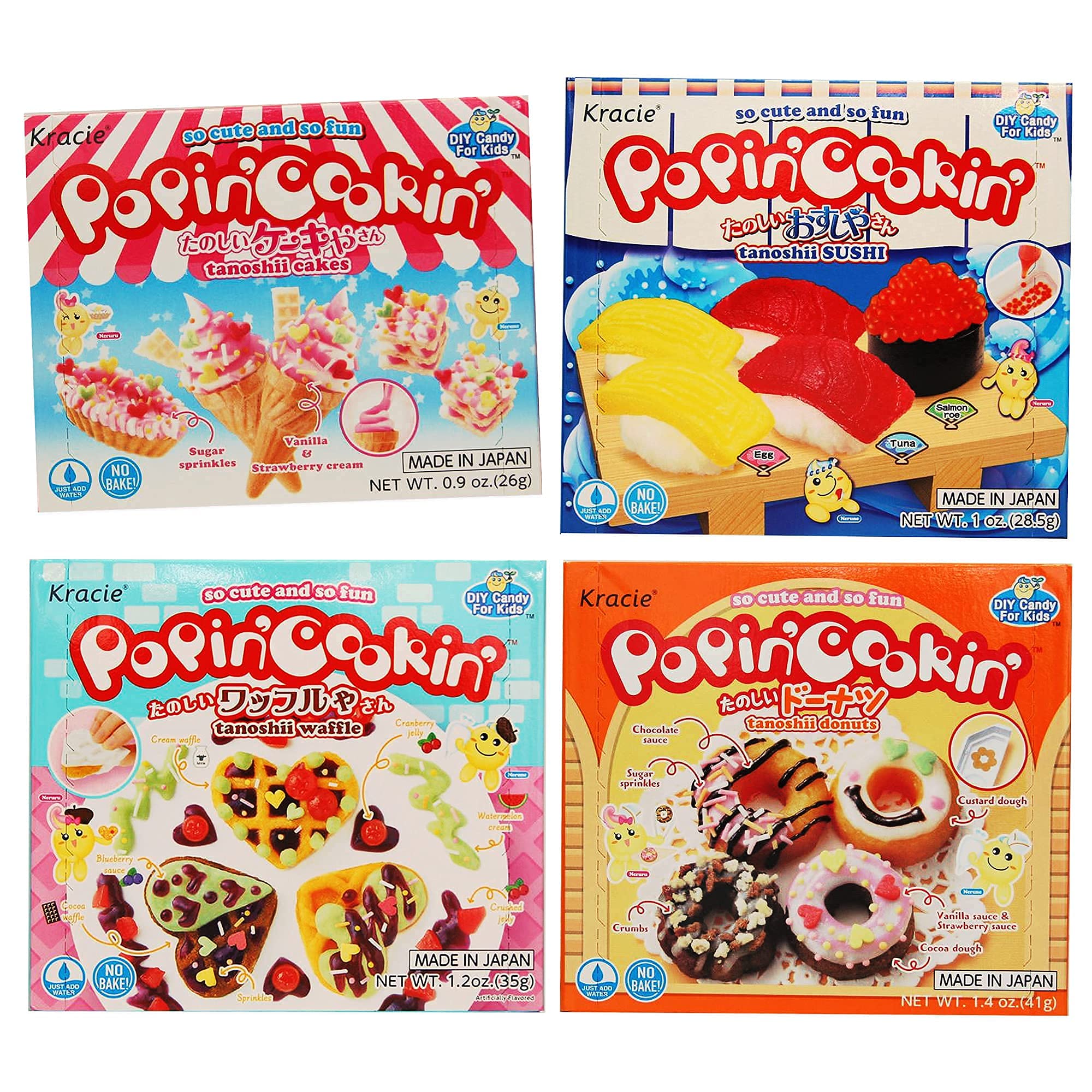 KMunchies Kracie Popin Cookin Kits 4 Pack Assorted Japanese Candy