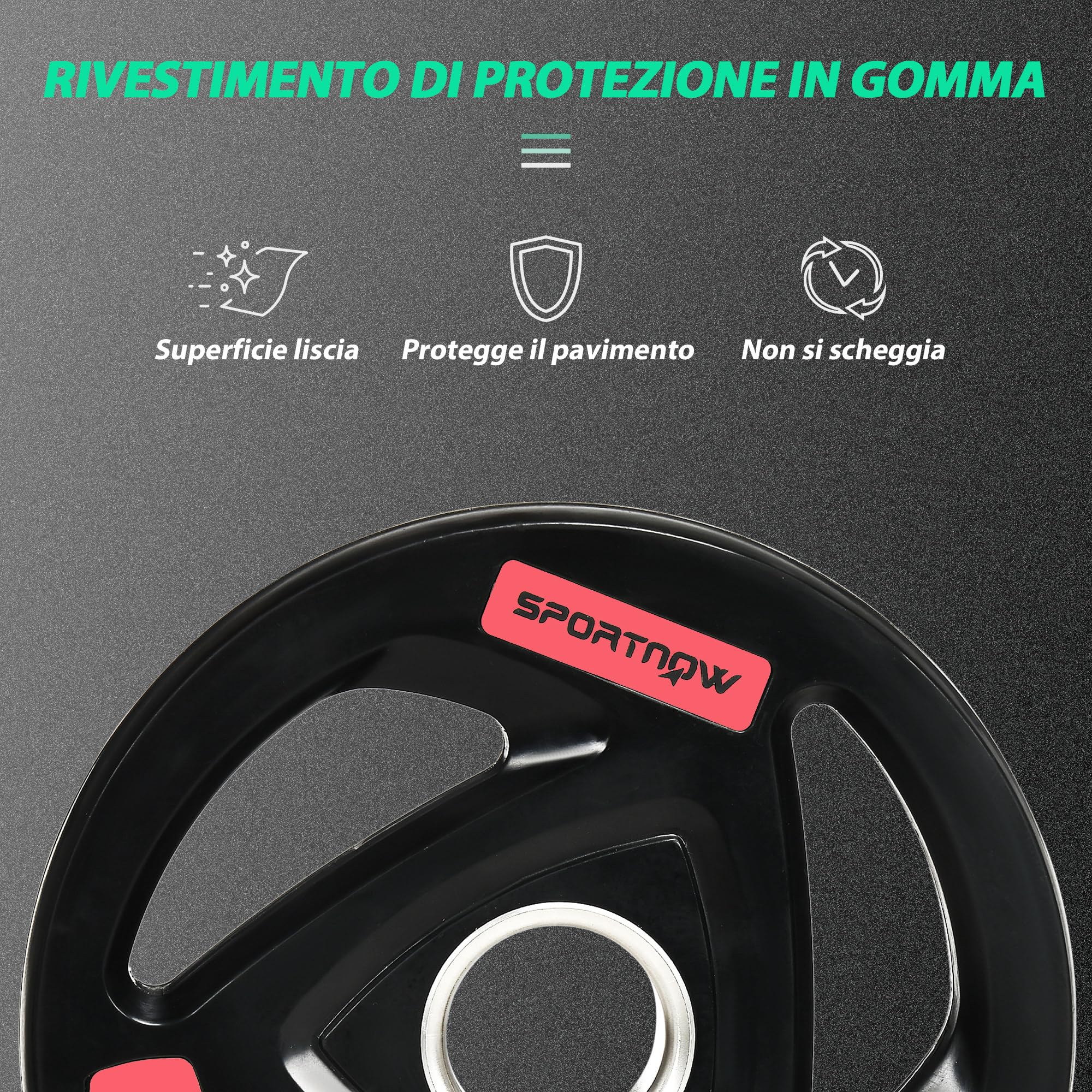 SPORTNOW Set di 2 Dischi Pesi da 2x5/10/15/20kg in Acciaio con Rivestimento in Gomma, Foro Ø5cm per Bilanciere e Impugnature per Uso Manuale