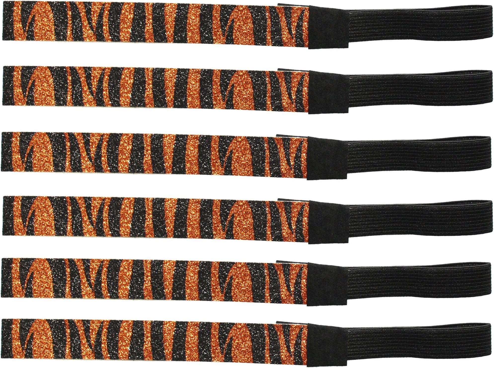 6 Pack: Glitter Headbands 3/4" Elastic Back Multiple Colors Available (One Size, Orange Zebra)