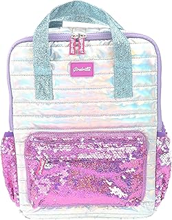 Girabrilla- Nice Group Zaino da Scuola Puffer Glam per Bambine, con Tasche in Paillettes Reversibili, Colore Assortito, Casuale, Taglia Unica, 19001
