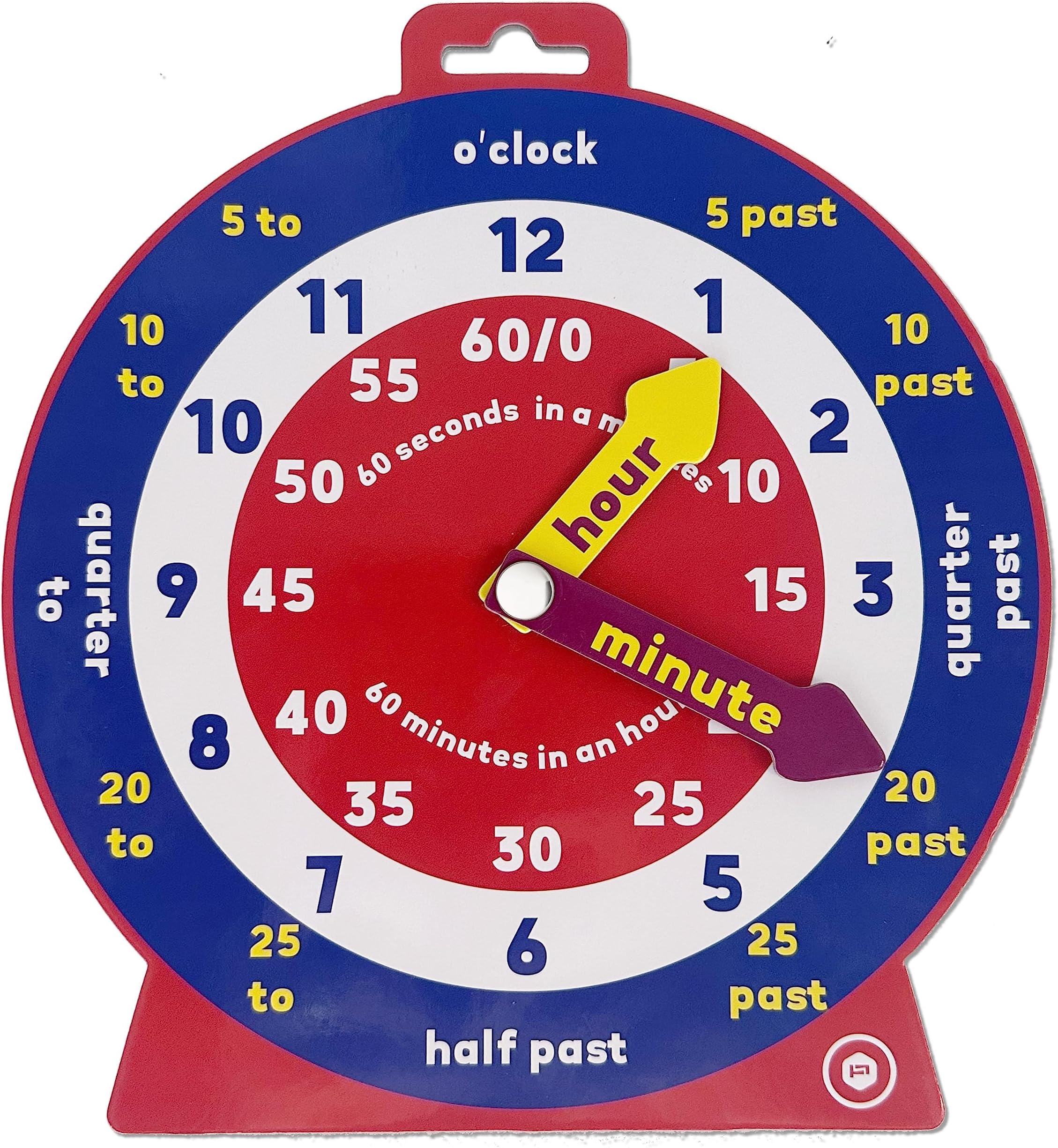 Early Learning Educational Teaching Clock with Moveable Hands and Magnetic Back. Helps Children Learn to tell the Time, for Classrooms and Home Learning