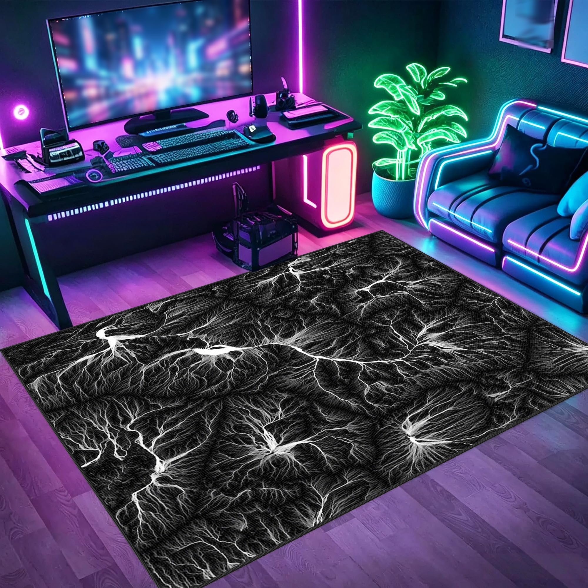 Zmywalny dywanik do pokoju zabaw, 140 x 180 cm / 55,12 x 70,87 cala Mata podłogowa na krzesło komputerowe do gier, mata sportowa, mata podłogowa dla graczy 3D do sypialni na krzesło biurowe