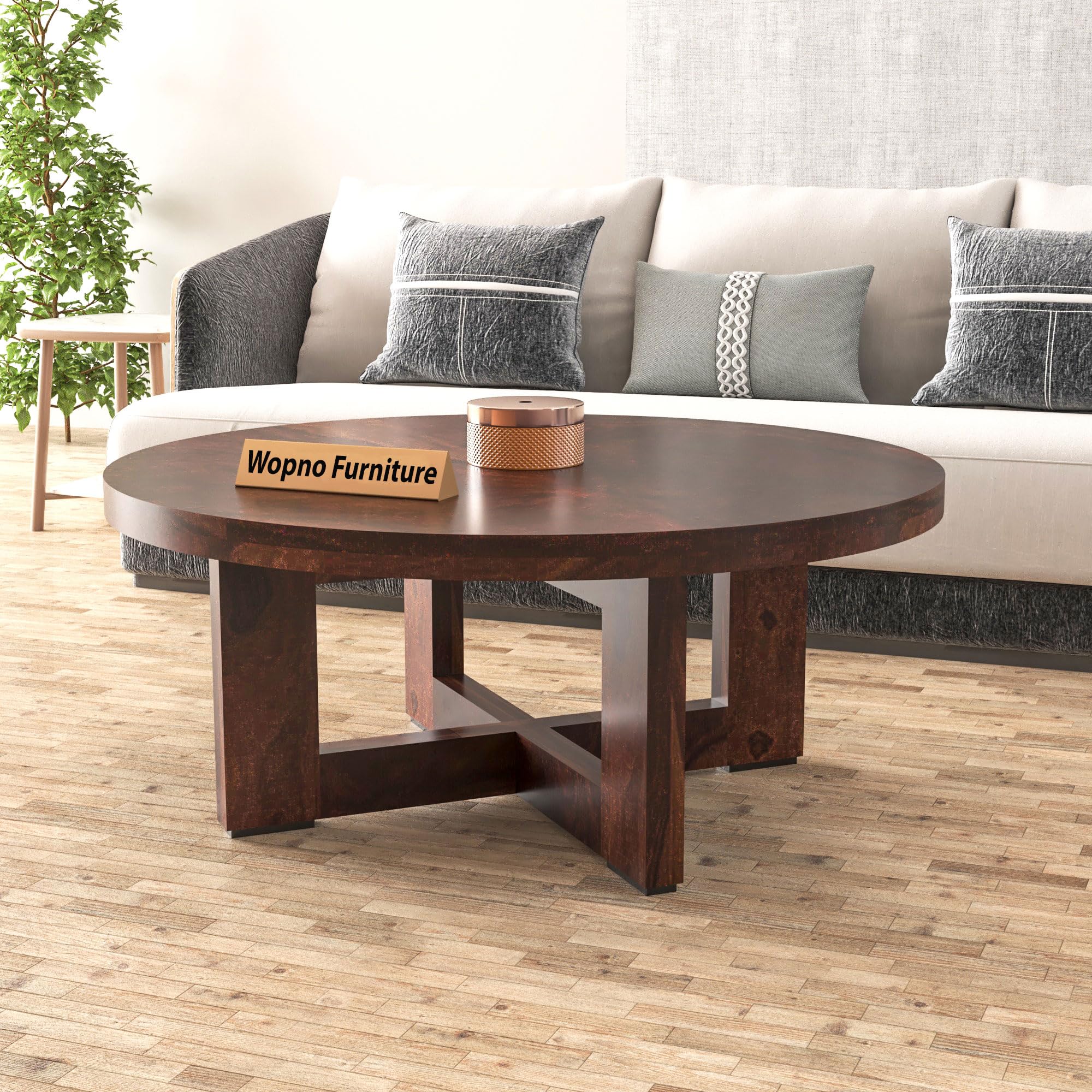 Wopno Furniture Sheesham Wooden Round Shape Center Coffee Table for Living Room | Solid Wood Teapoy Tea Table | Rosewood Sofa Center Table for Home & Office (Walnut)-image-38