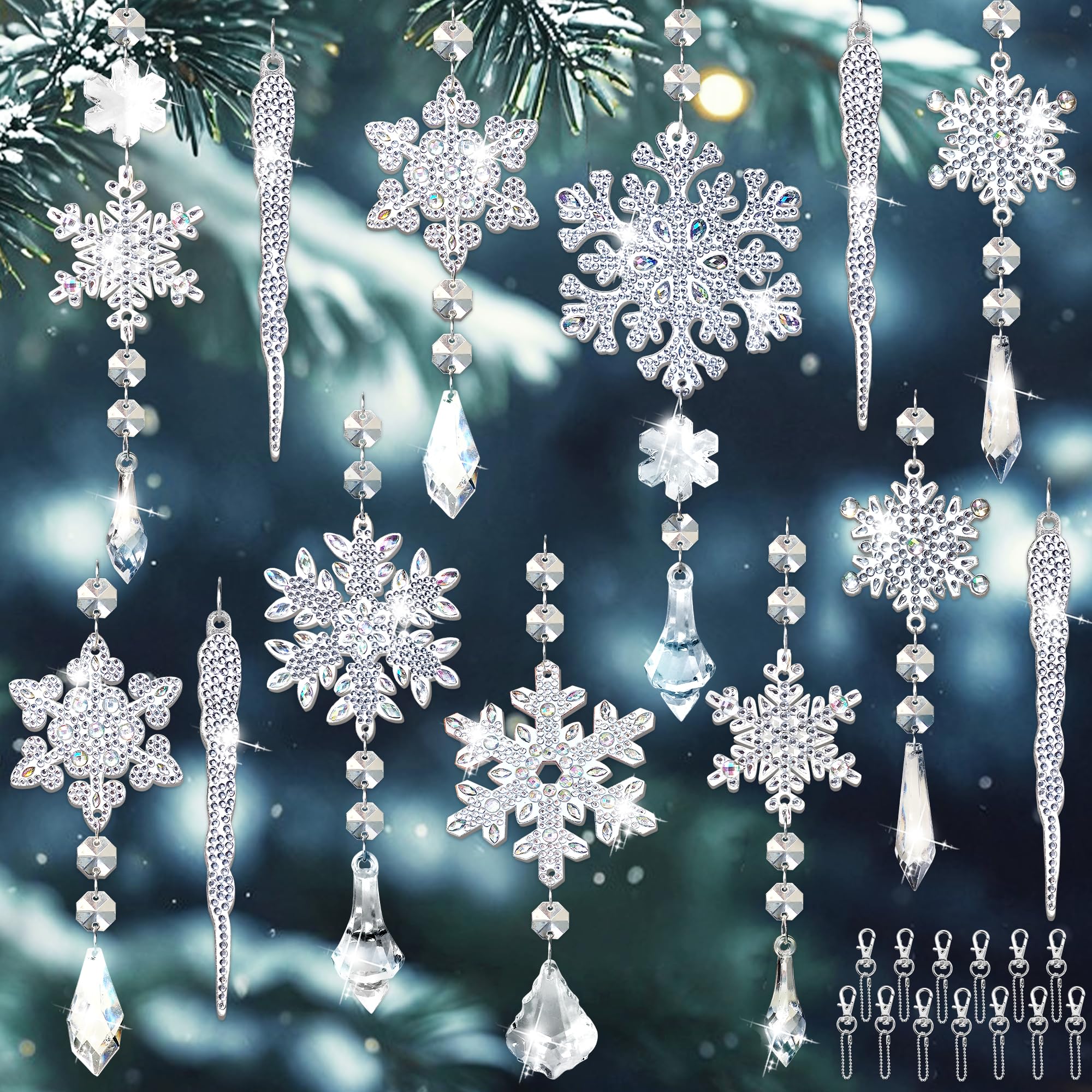 13 Stück Diamond Painting Weihnachtsanhänger DIY - Schneeflocken Eiszapfen 5D Diamant Malerei