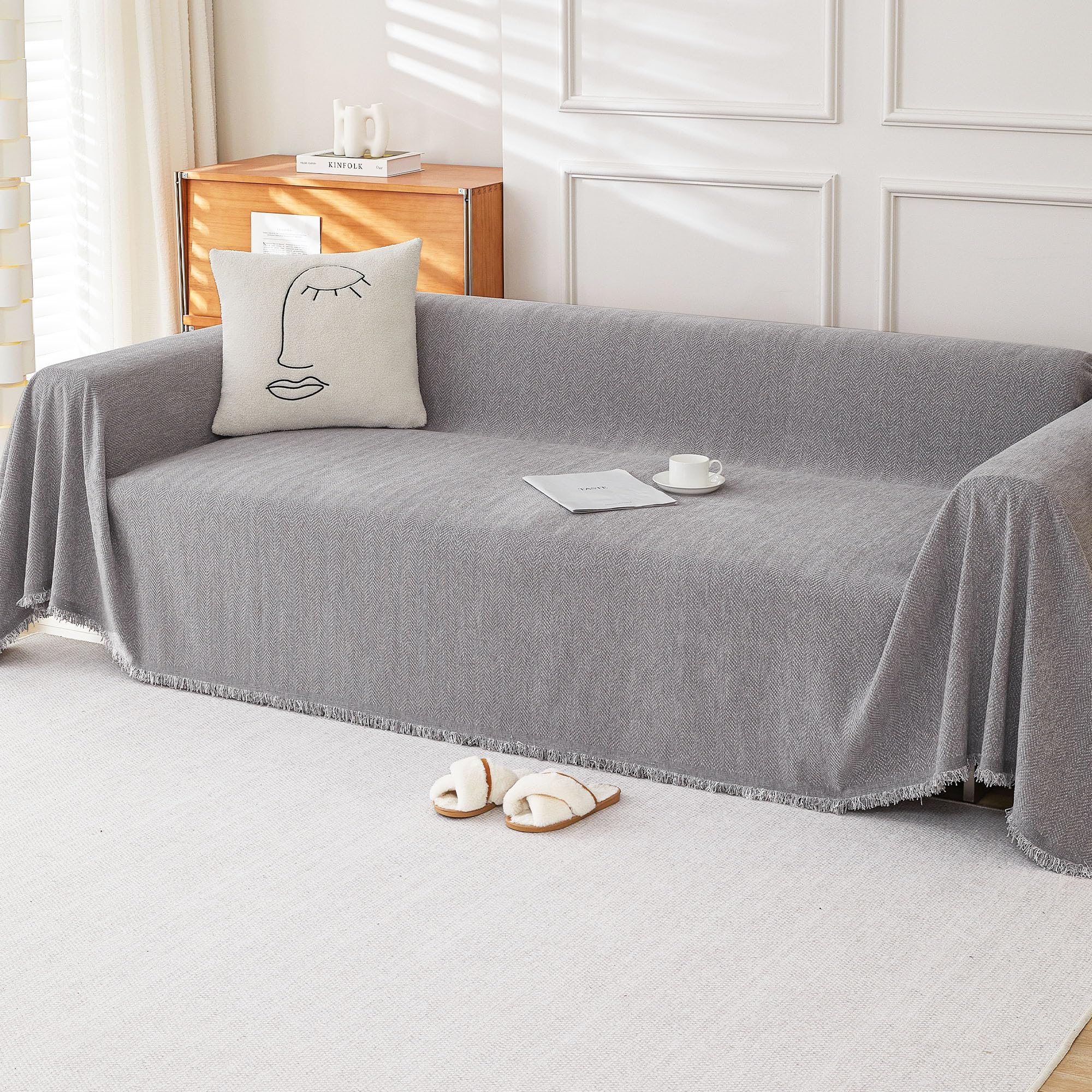 Housse de canapé 180x336 cm en chenille contre poils d'animaux