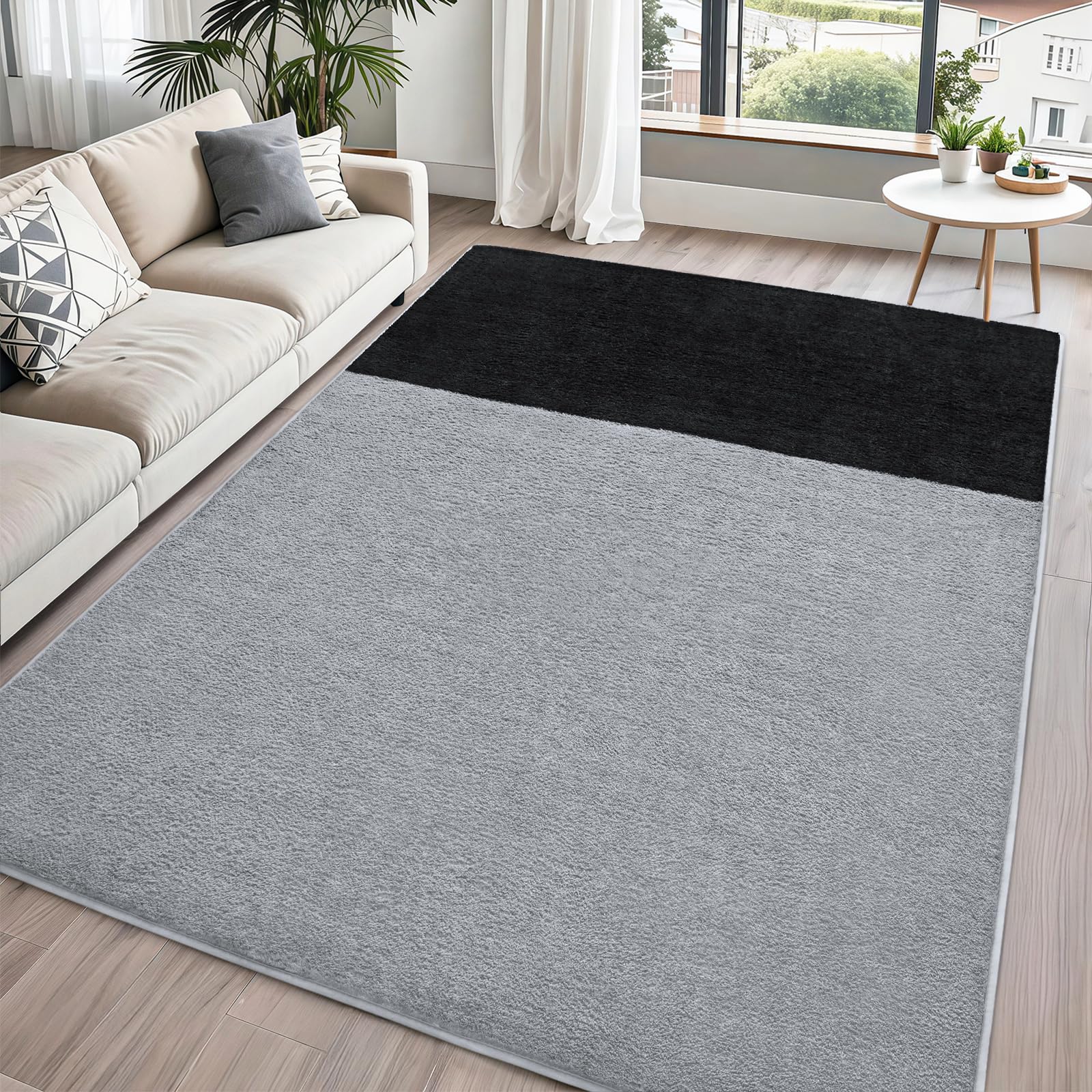 FALARK Rugs for Bedroom Living Room, 4x6 ft Light Grey Dark Grey Area Rug, Washable Memory Foam Non-Slip Carpet, Modern Minimalist Indoor Carpets for