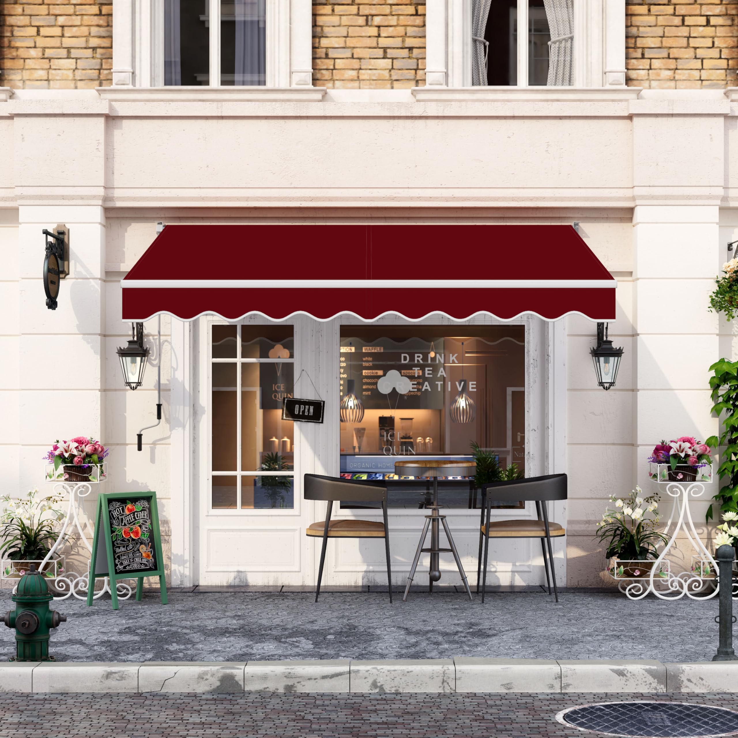 RELAX4LIFE Tenda da Sole a Bracci Estensibili Avvolgibile 295x250cm, Base Universale Parete/Soffitto, Manovella Manuale, Angolazione Regolabile, Telo Impermeabile, Alluminio, ROSSO