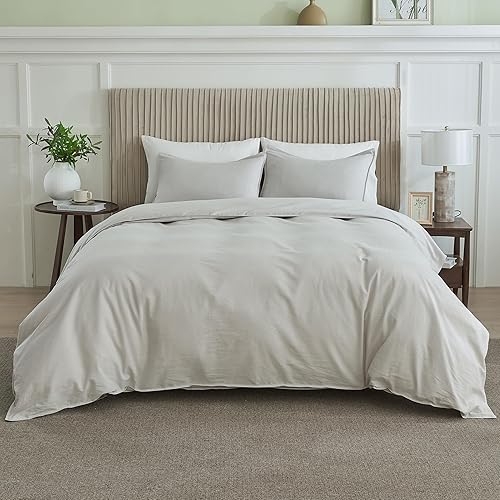 Miniatura 9 de BISELINA Juego de funda de edredón de lino francés, 2 piezas con cierre de cremallera oculto, mezcla de lino natural, mezcla de algodón