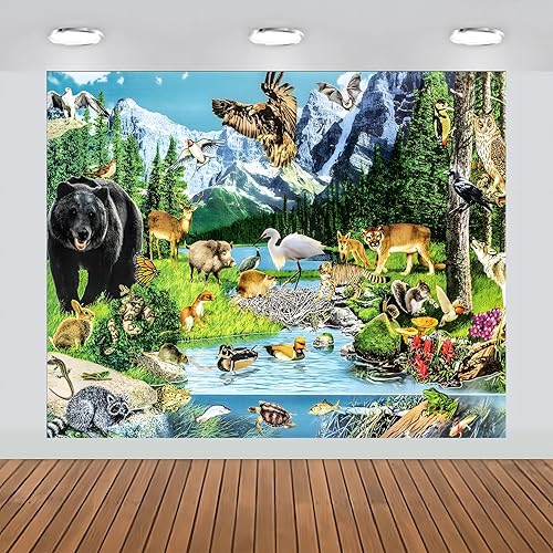 Miniatura 5 de Fondo escénico de animales del bosque, gran pancarta, estudio de fotografía, fondo de tela, 7 x 6 pies, #2196