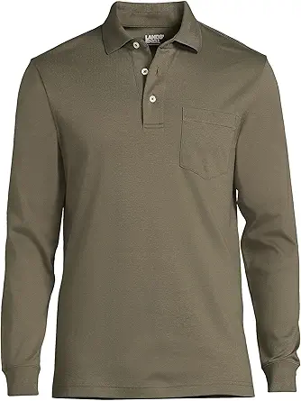 Lands' End Men's Long Sleeve Super Soft Supima Polo Shirt with Pocket