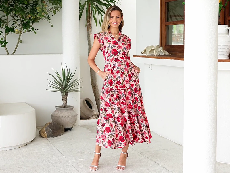 PRETTYGARDEN Women's 2026 Summer Floral Midi Dress Cap Sleeve V