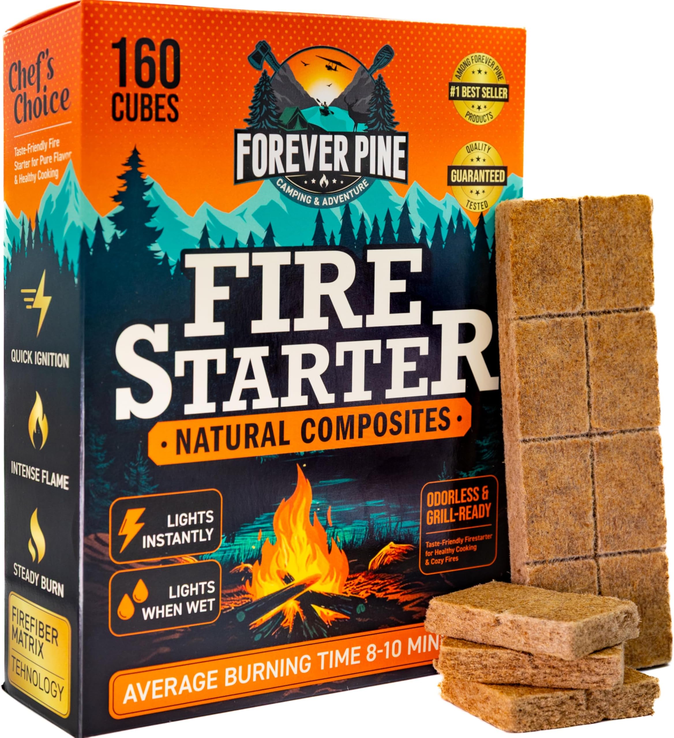 Fire Starter Cubes, 160 pcs - Value Pack - Firestarter Squares for Fireplace, Fire Pit, Wood Stove, BBQ, Charcoal, Pellets, Logs, Sticks Ignition - Natural, Odorless & Waterproof, Indoor & Outdoor