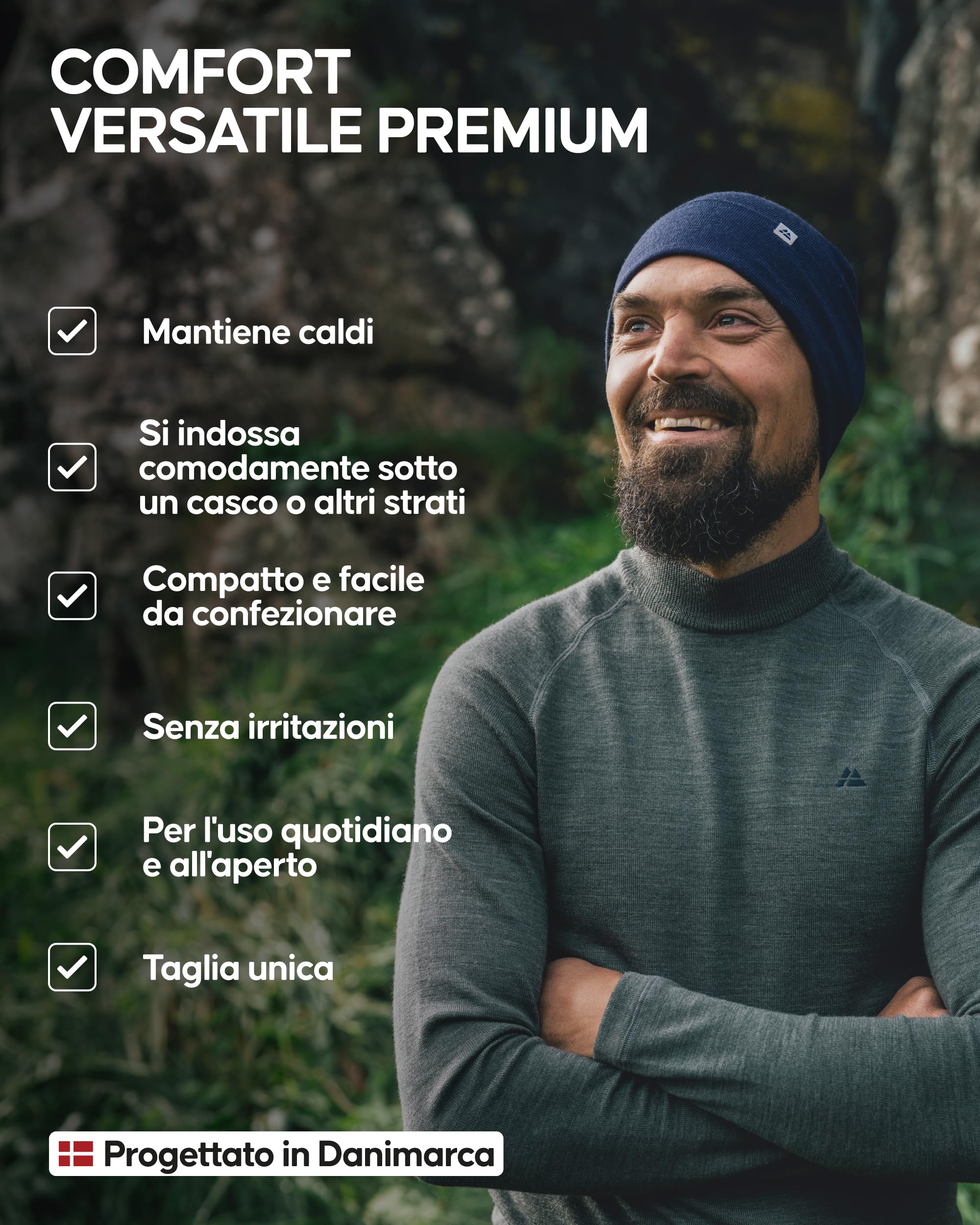 DANISH ENDURANCE Cappello Lana Merino, Berretto per Uomo e Donna, Beanie Sportivo