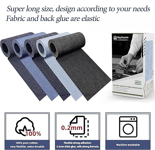 Vista 162 de KING MOUNTAIN Parche de reparación termoadhesivo, paquete de 20 piezas, parche de reparación termoadhesivo 100% algodón, 3 x 4-1/4 con pegamento