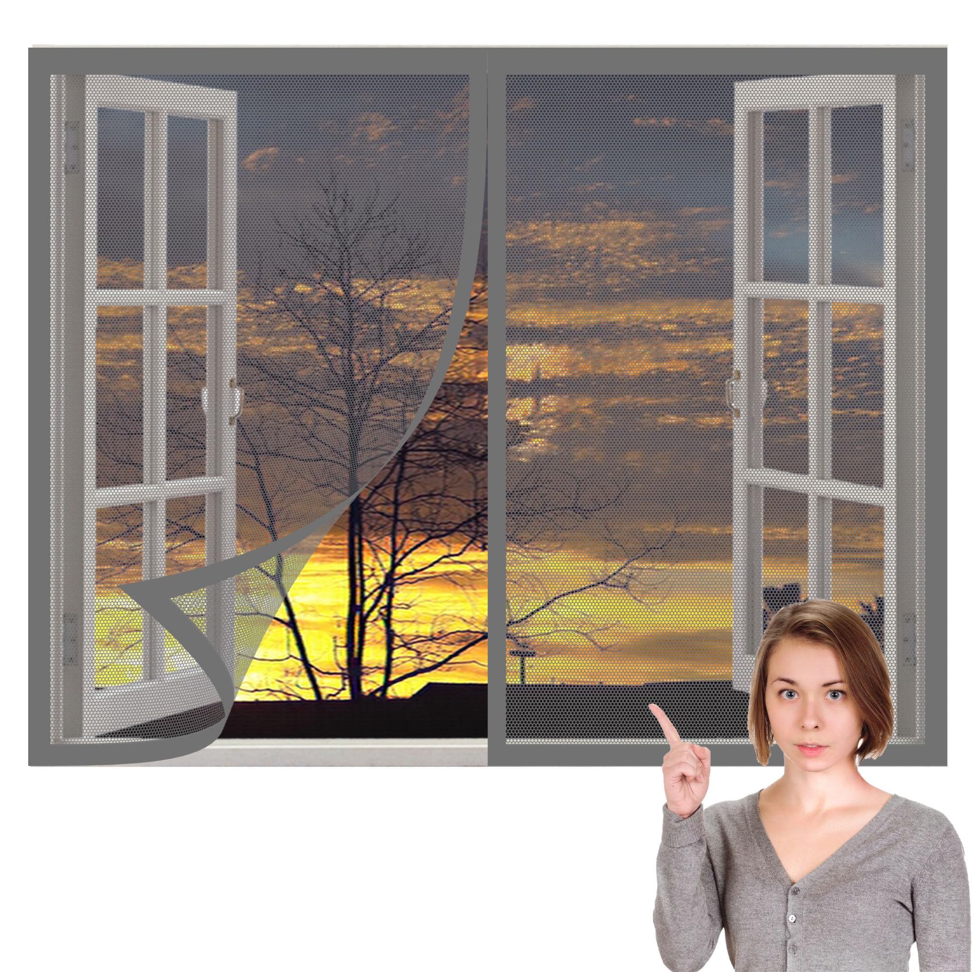 Moustiquaire fenêtre magnétique 170x170 cm grise avec aimants