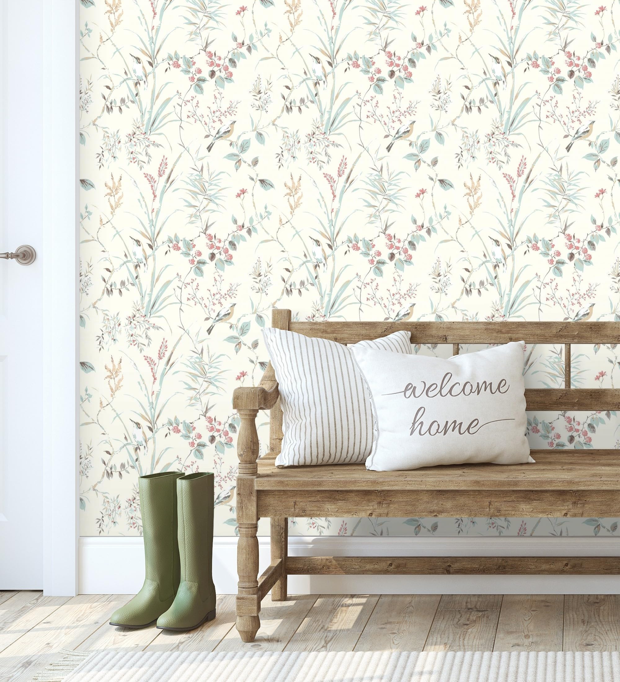 GAULAN 681950 - Papel pintado de ramas flores y pájaros estilo romántico para pared salón dormitorio pasillo comedor - Rollo de 10 m x 0,53 m